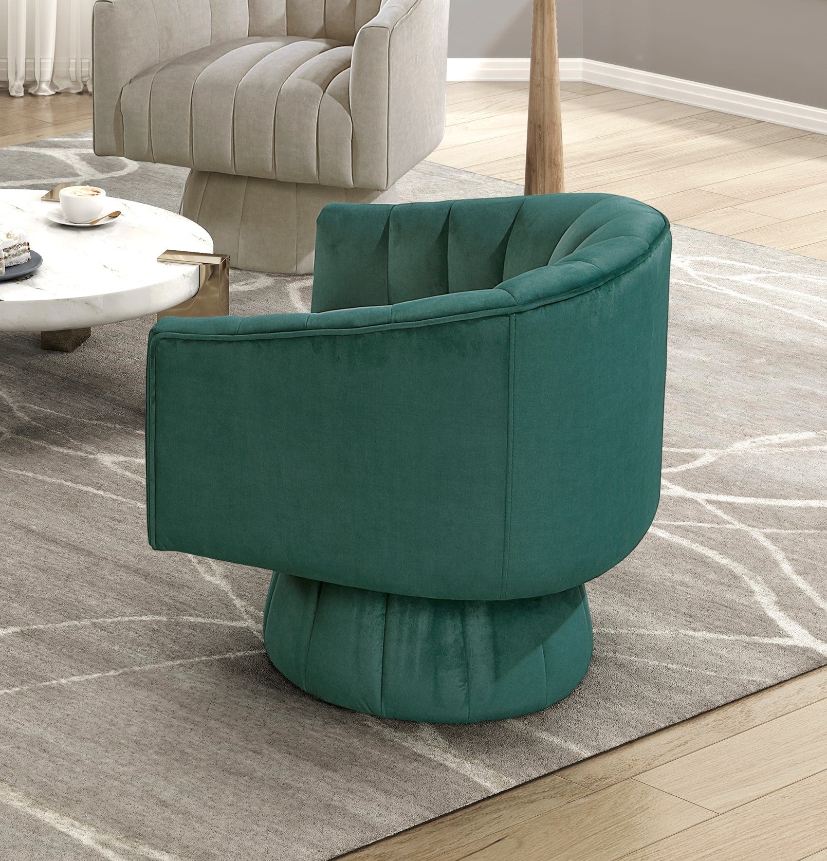 Modern Velvet Accent Swivel Chair, Barrel Back