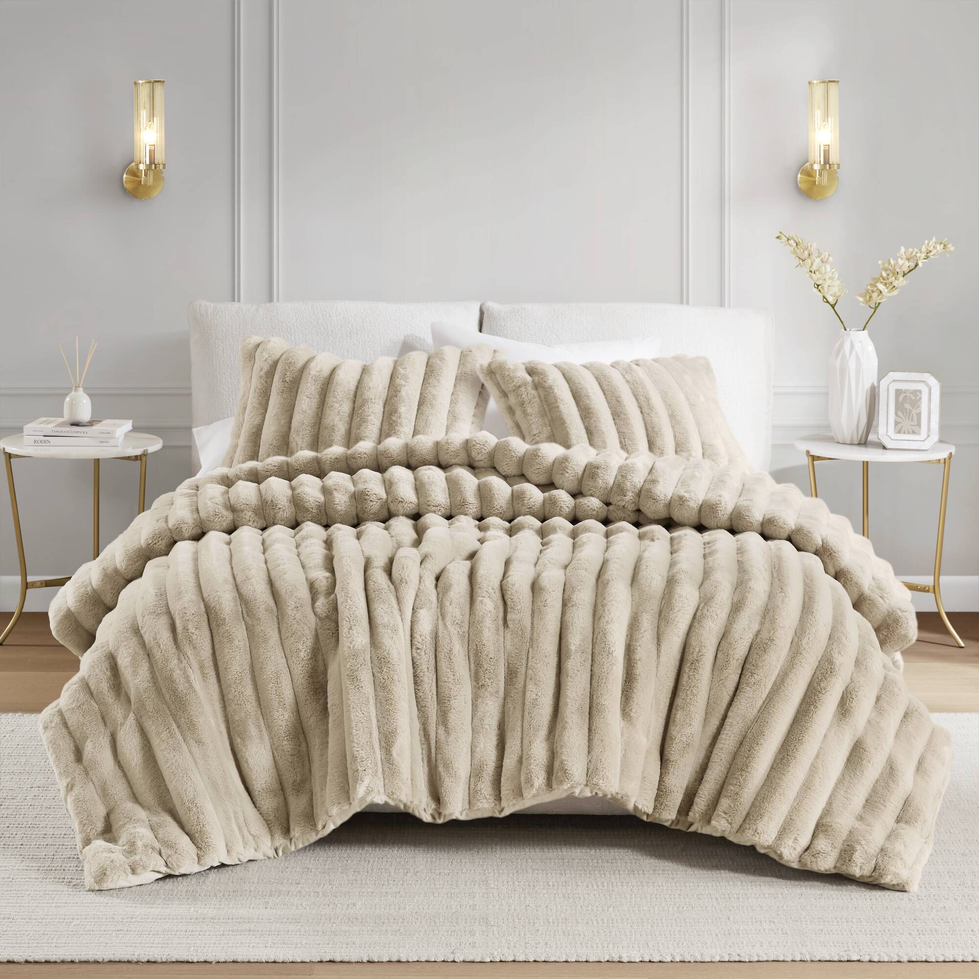 Ultrasoft Faux Fur Ribbed Comforter Set