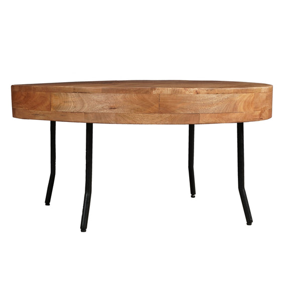 32 Inch Coffee Table, Handcrafted Mango Wood Round Top, Black Metal Angled Legs - Coffee & Cocktail Tables