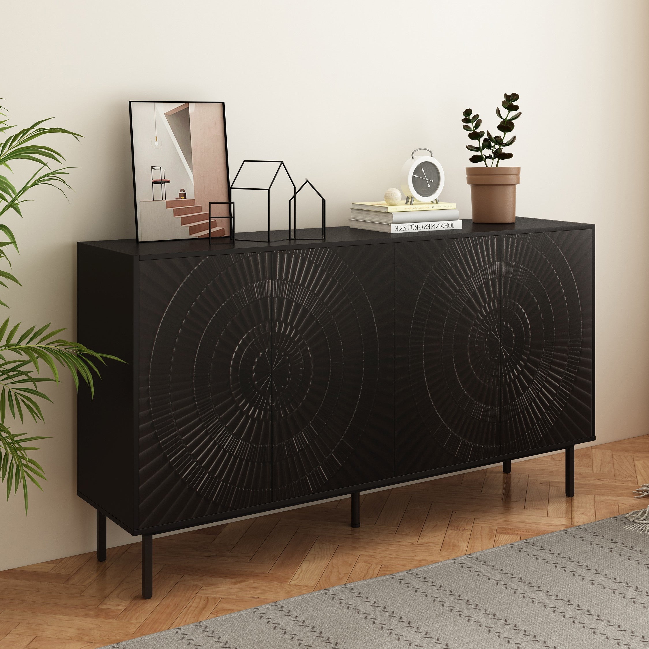 Modern Black Wood Sideboard