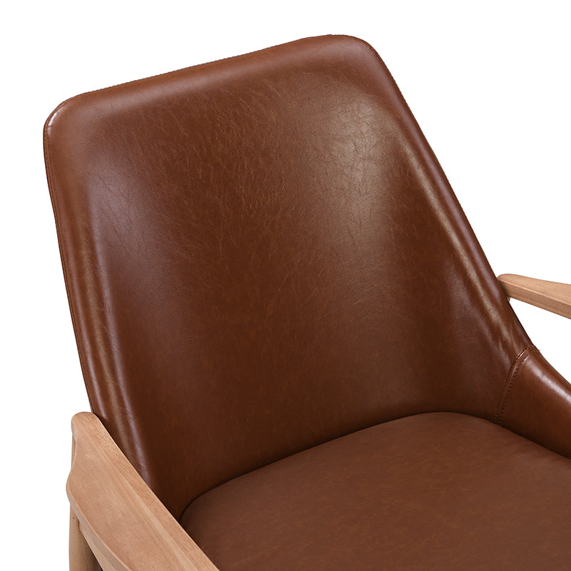 Faux Leather Mid-Century Modern Armchair with Solid Wood Frame