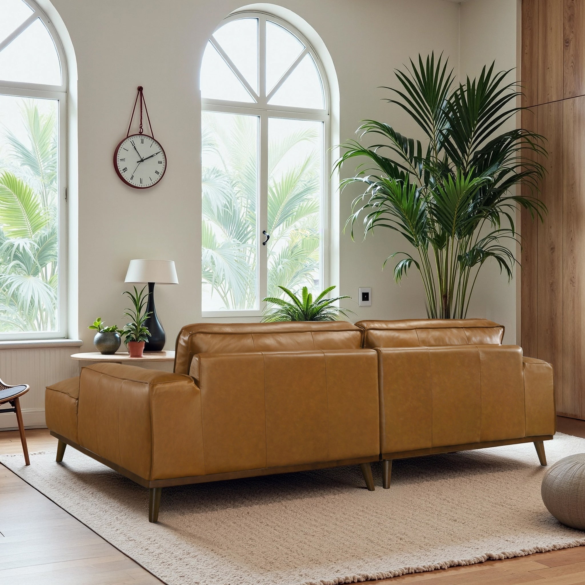 Kerrville Mid-Century Modern Genuine Top Grain Leather Right Sectional Sofa with Chaise