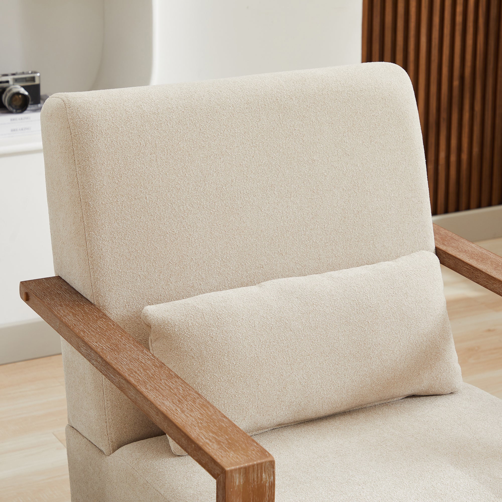 Swivel Modern Upholstered Accent Chair with Solid Wood Armrests