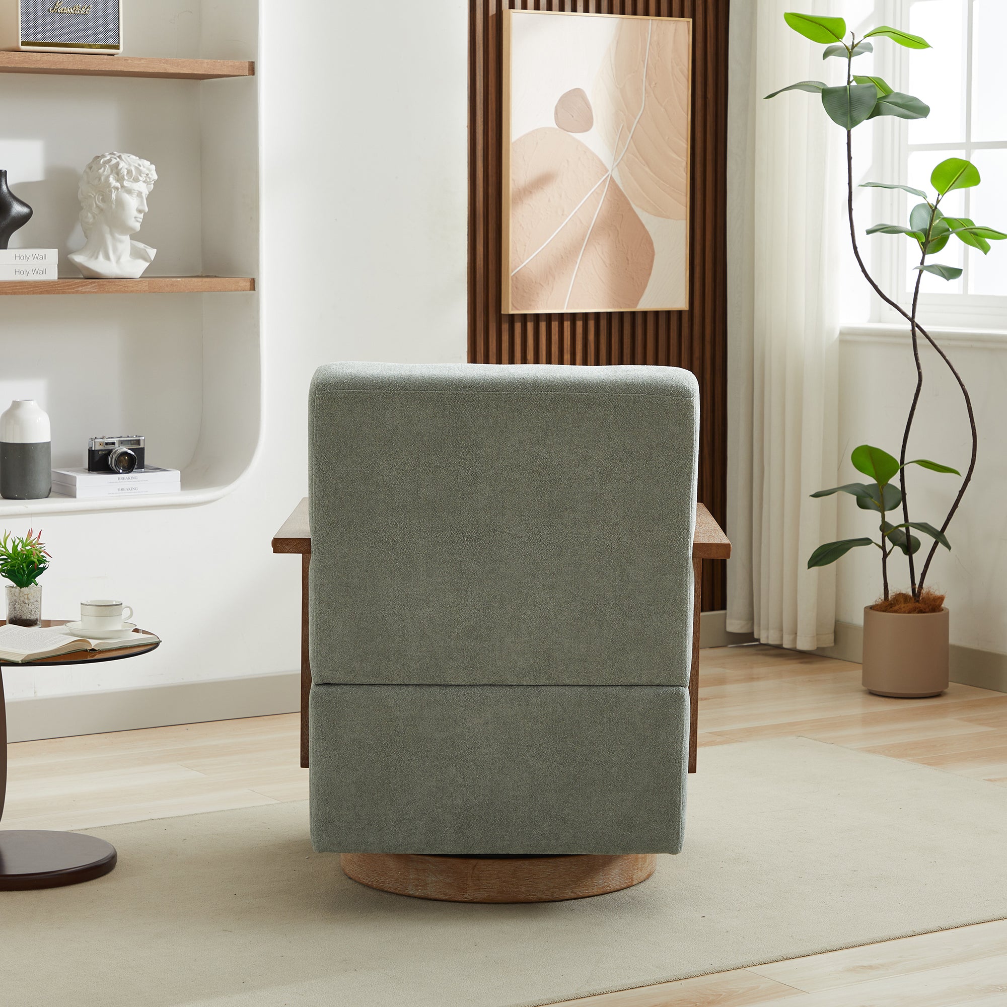 Swivel Modern Upholstered Accent Chair with Solid Wood Armrests