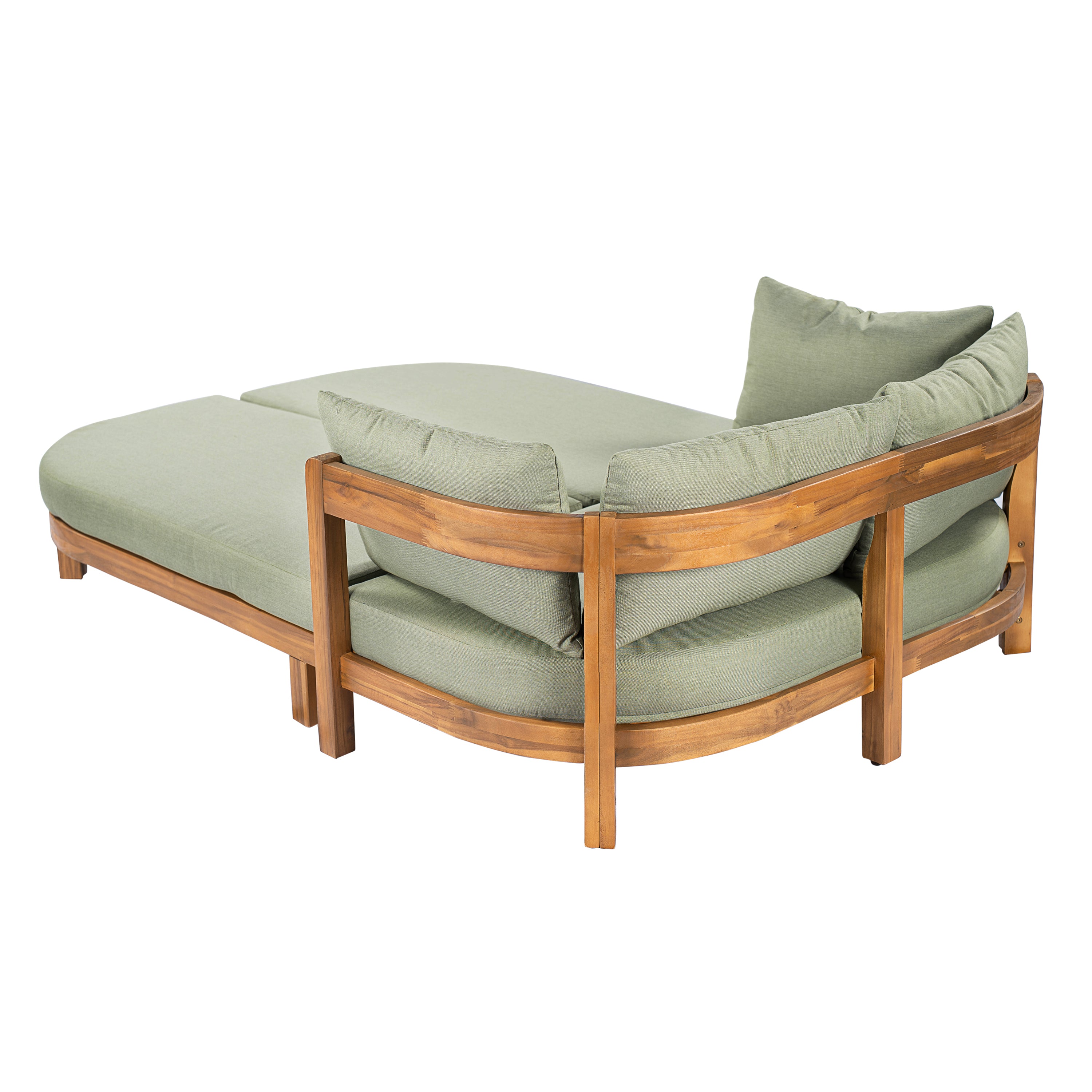 Donovan Outdoor Wood Daybed, Teak Finish With Green Cushion