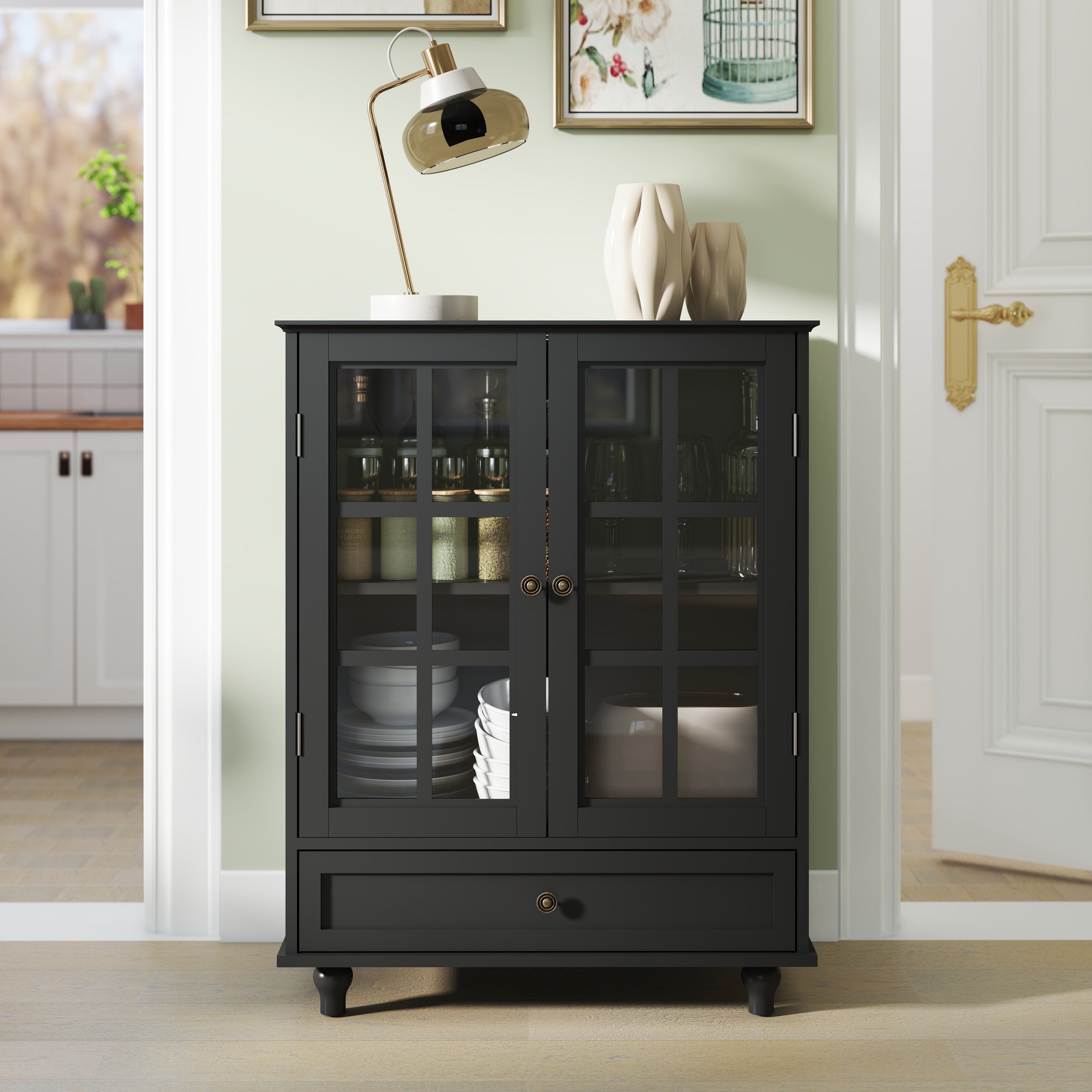 Double Glass Door Accent Cabinet
