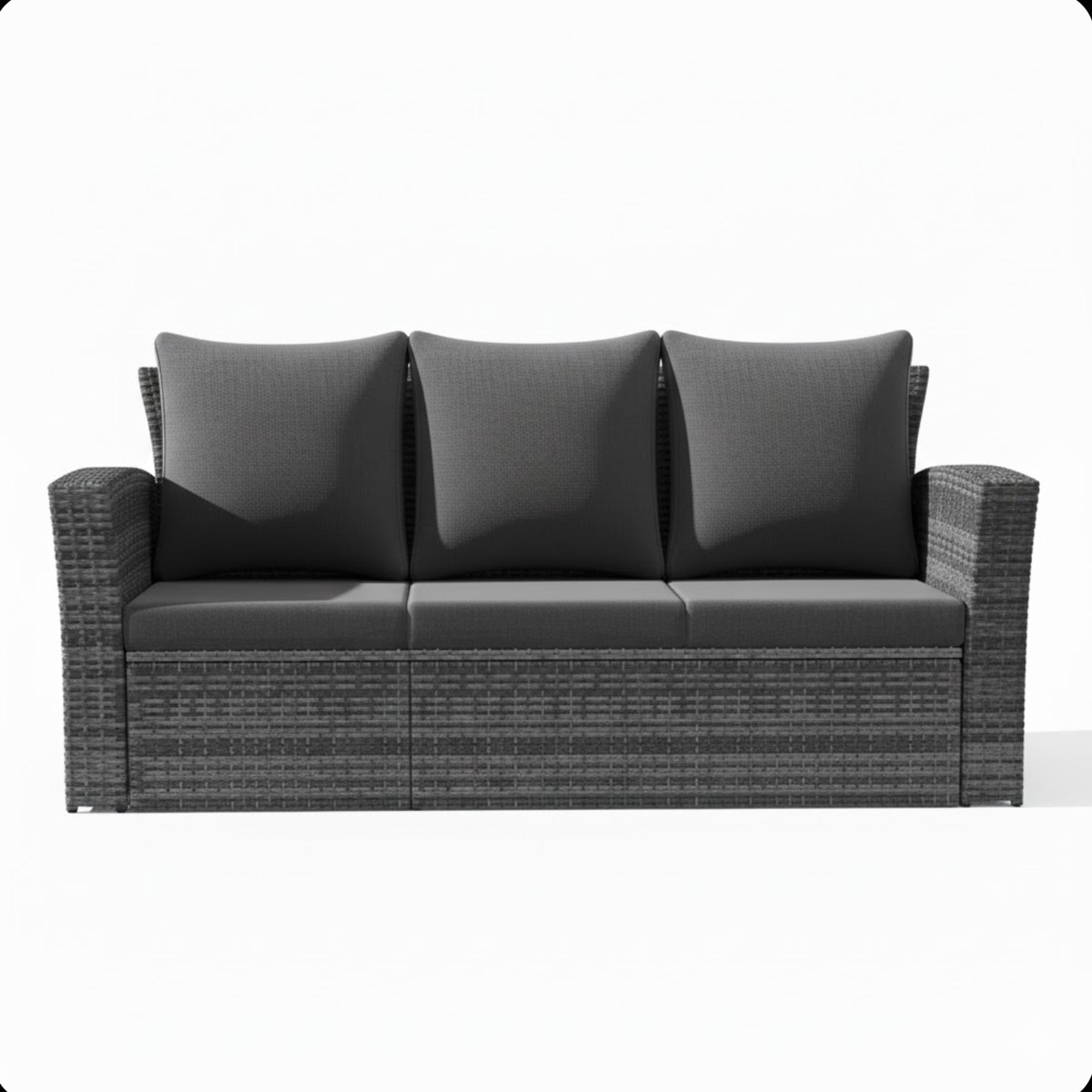 All-Weather Wicker 3-Seat Patio Sofa with Thick Gray Cushions & Black Iron Frame, 67.7'