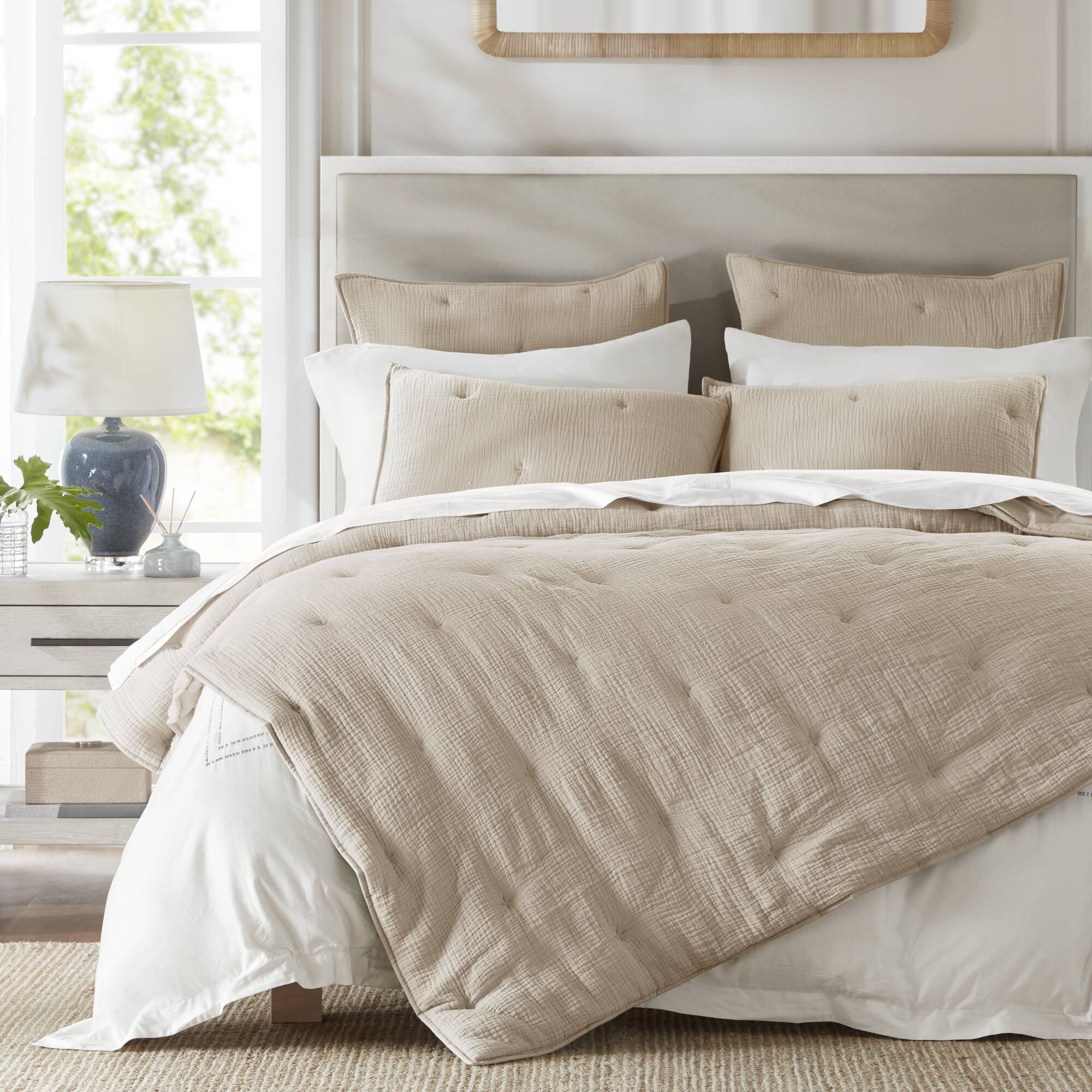 3 Piece Cotton Gauze Embroidered Quilt Set