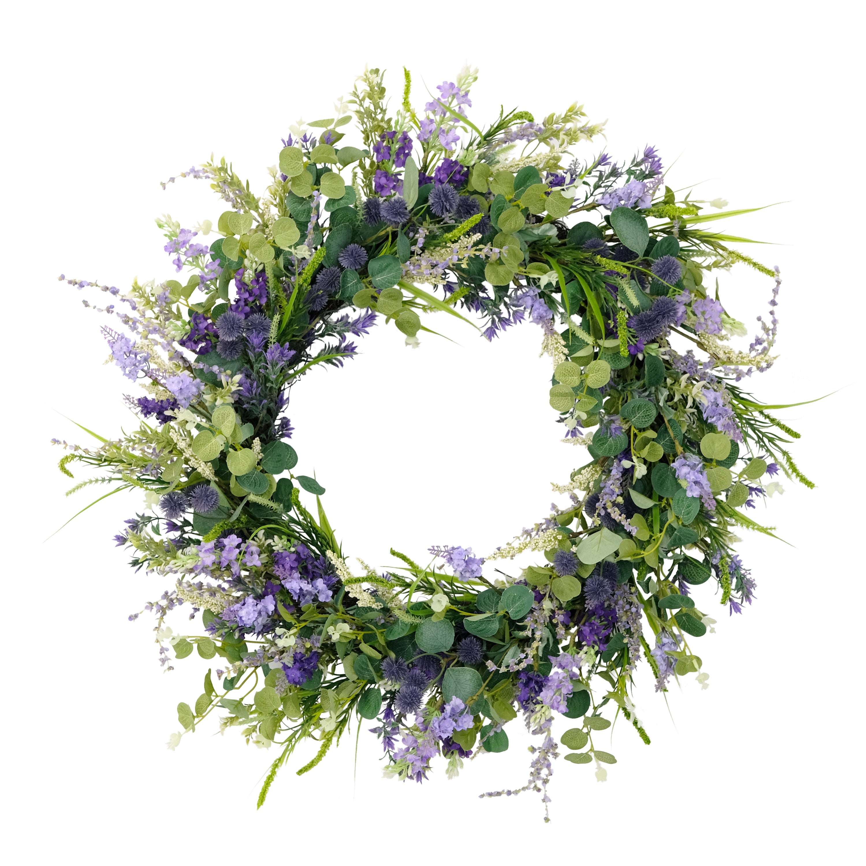 30" Artificial Green and Purple Eucalyptus Floral Spring Door Wreath