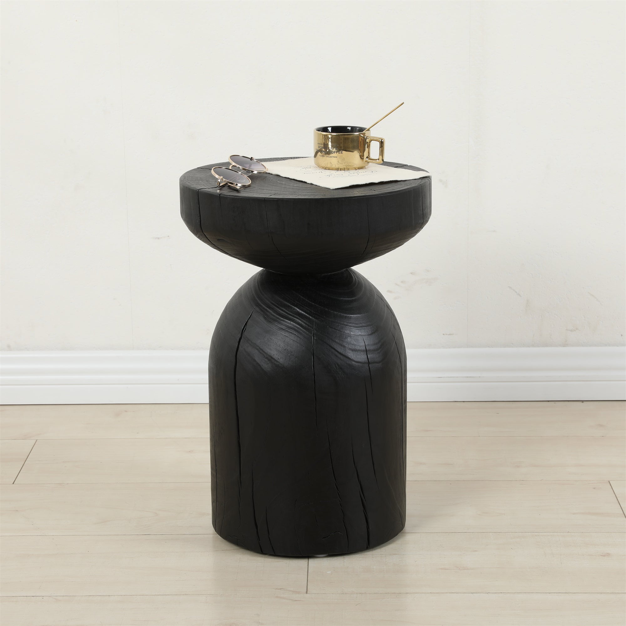 Solid Mango Wood Side End Table in Black