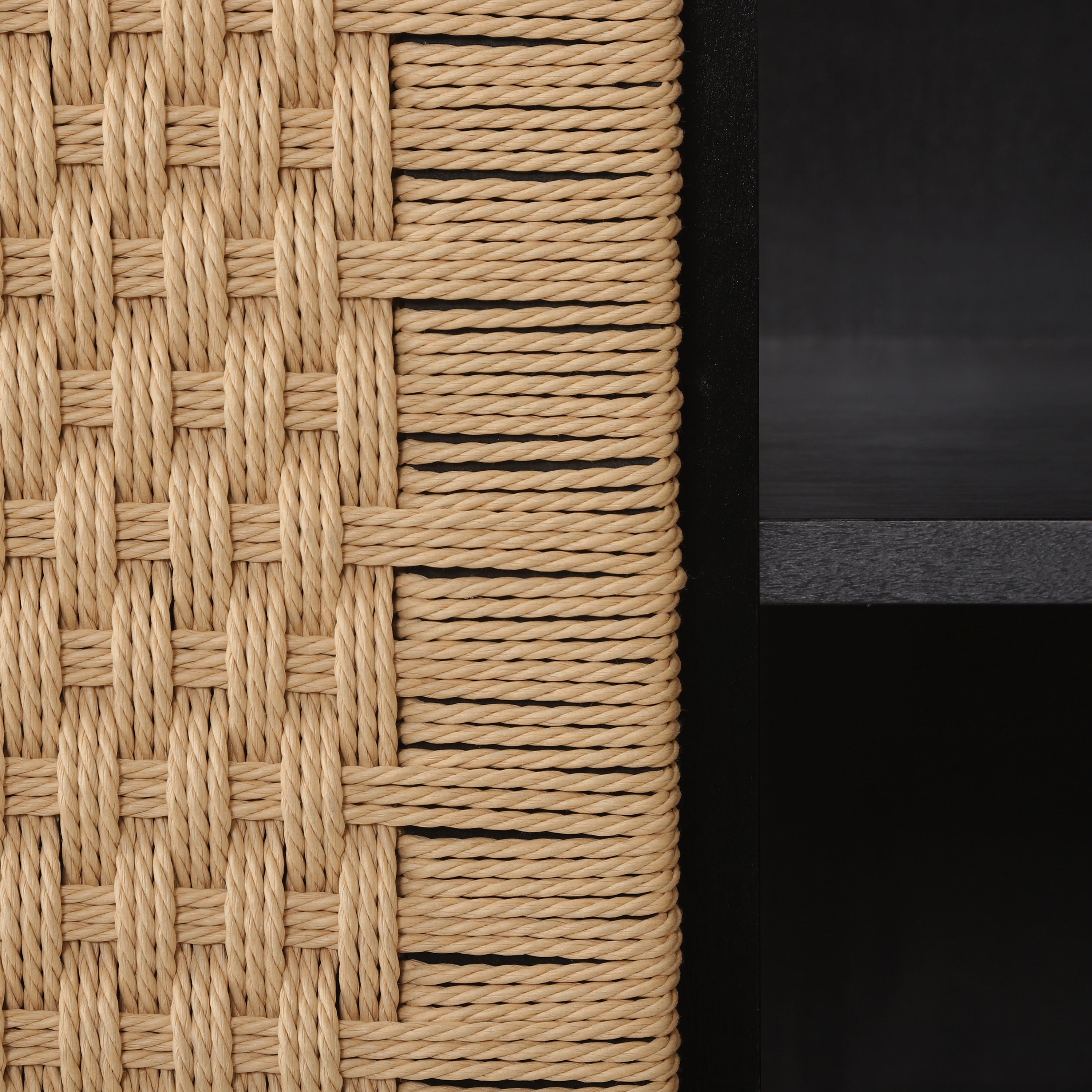 Natural Farmhouse Cabinet with Handwoven Paper Rope Doors