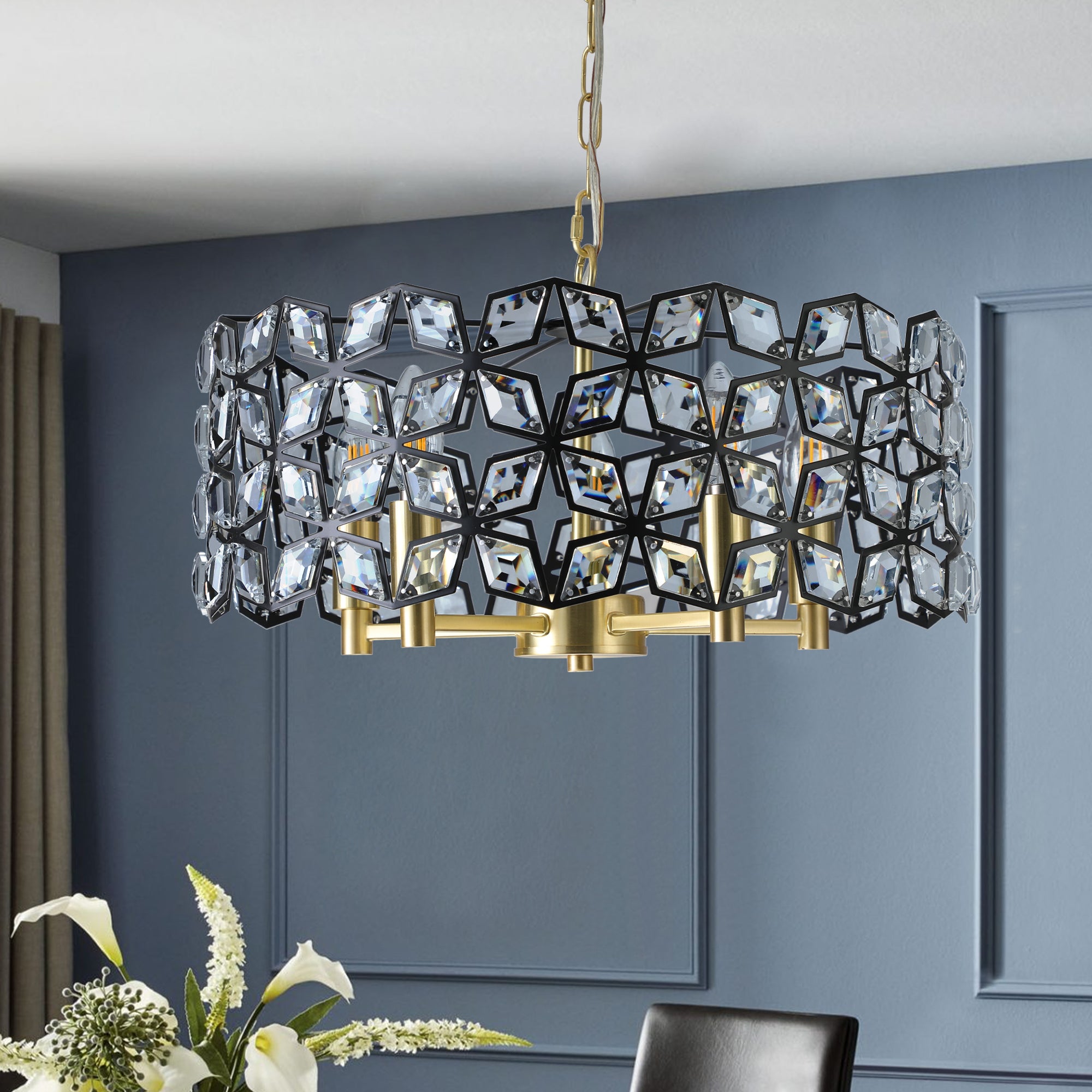 Pendant Light with Round Crystal and Diamond Shape