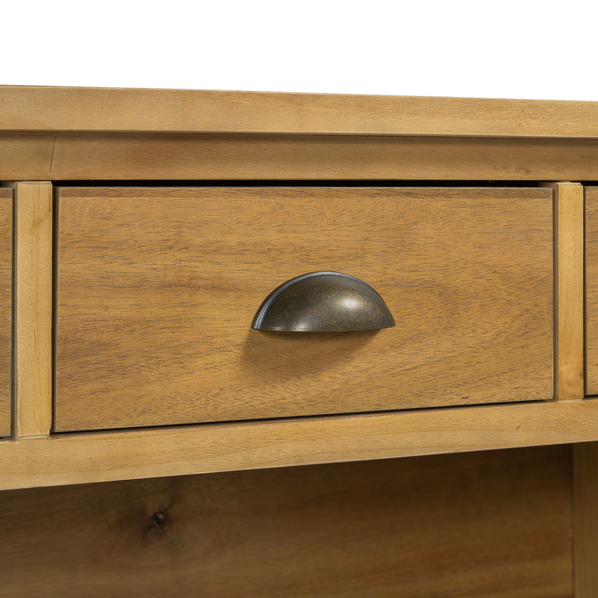 Coronate Console Table with Drawers and Water Hyacinth Woven Baskets