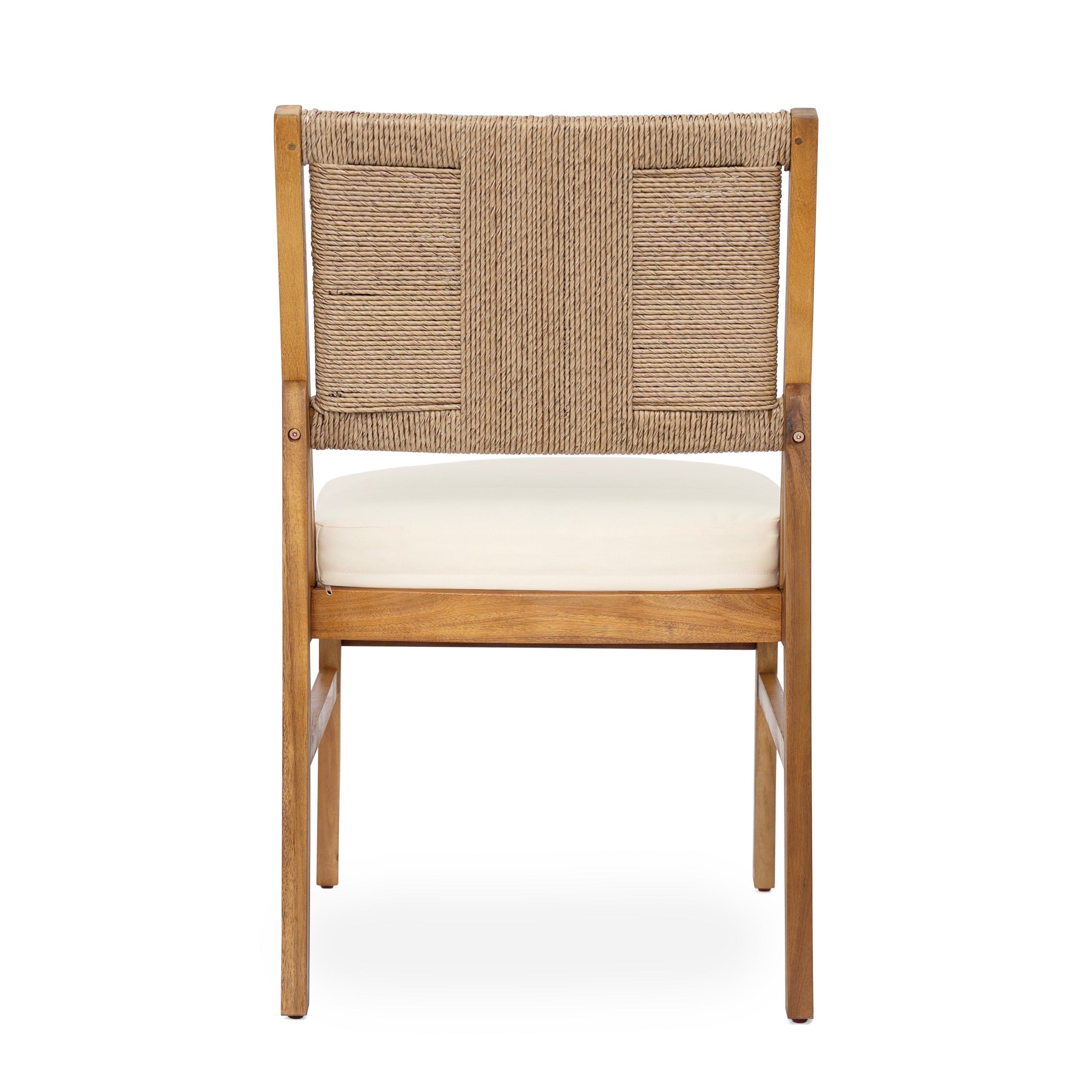 Monica Outdoor Wood and Wicker Woven Dining Chair with Cushions, Set of 2