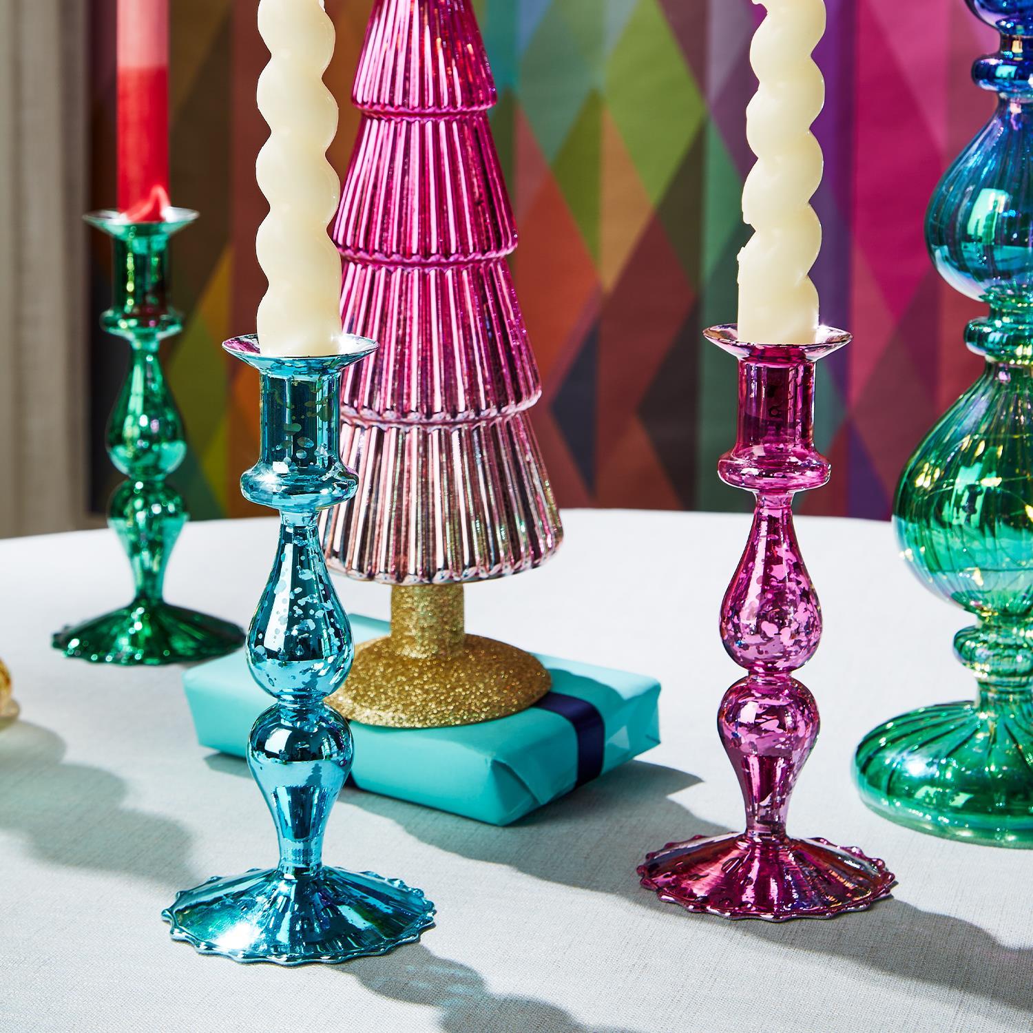 Mercury Glass Candlesticks Includes 5 Colors, Set of 5