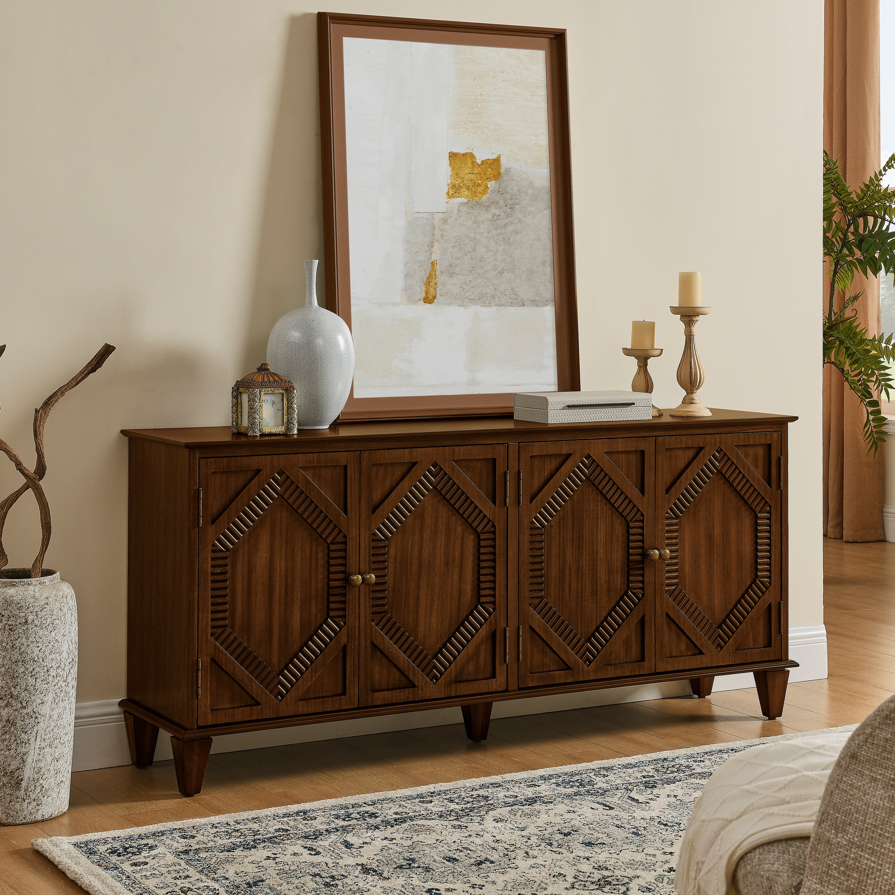65.2' Mid Century Modern Geometric Accent Sideboard