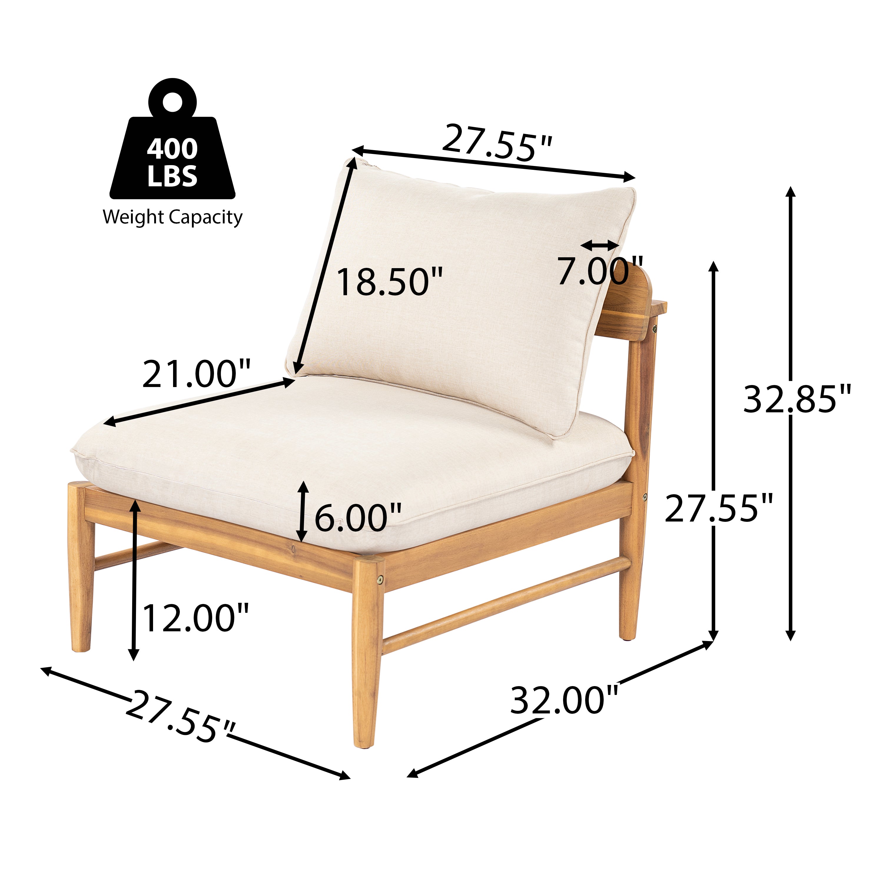 Terassi Outdoor Acacia Wood 4 Seater Sofa, Light Teak Finish with Beige Cushion