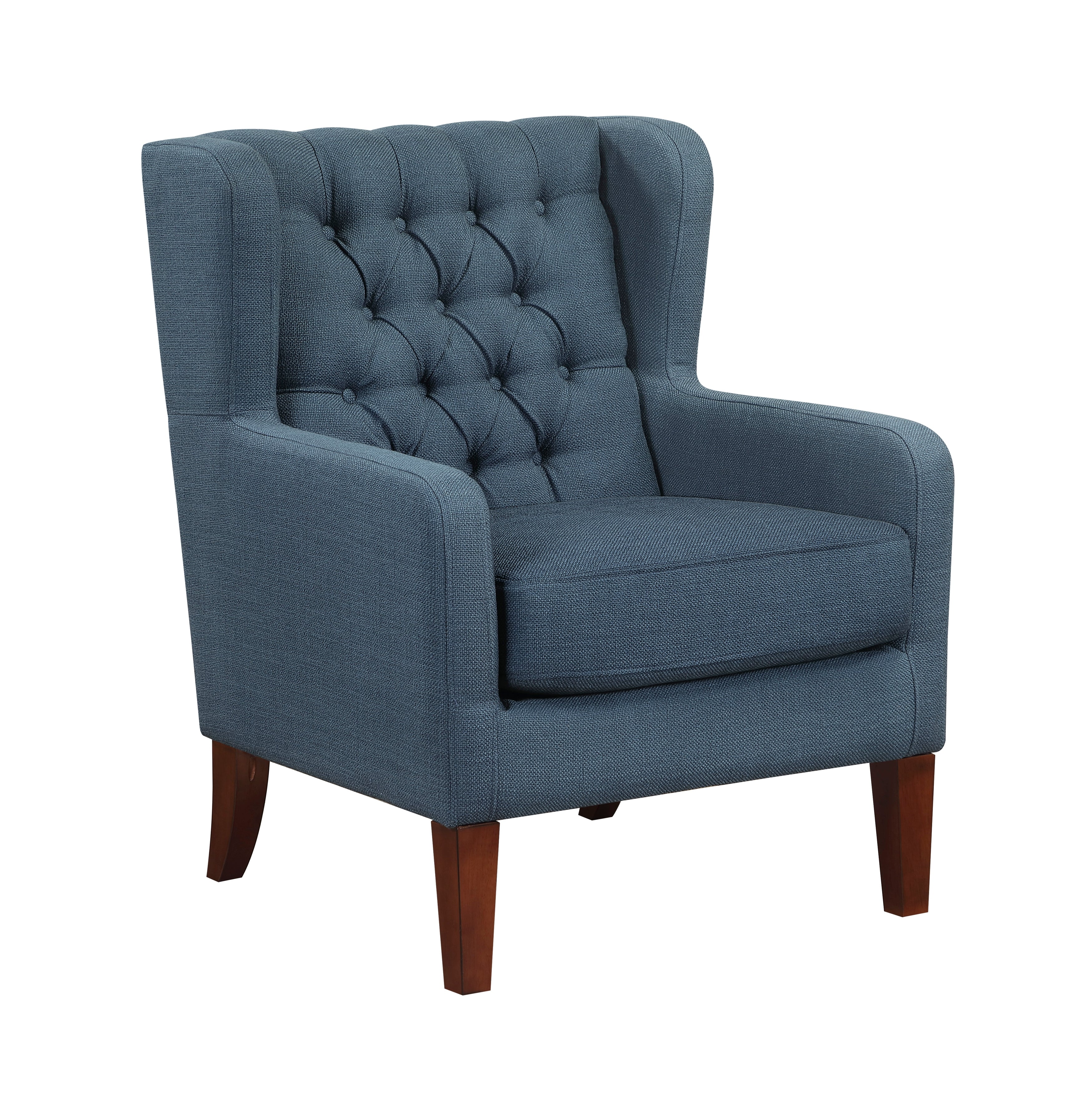 Button-Tufted Wingback Accent Chair with Solid Wood Legs