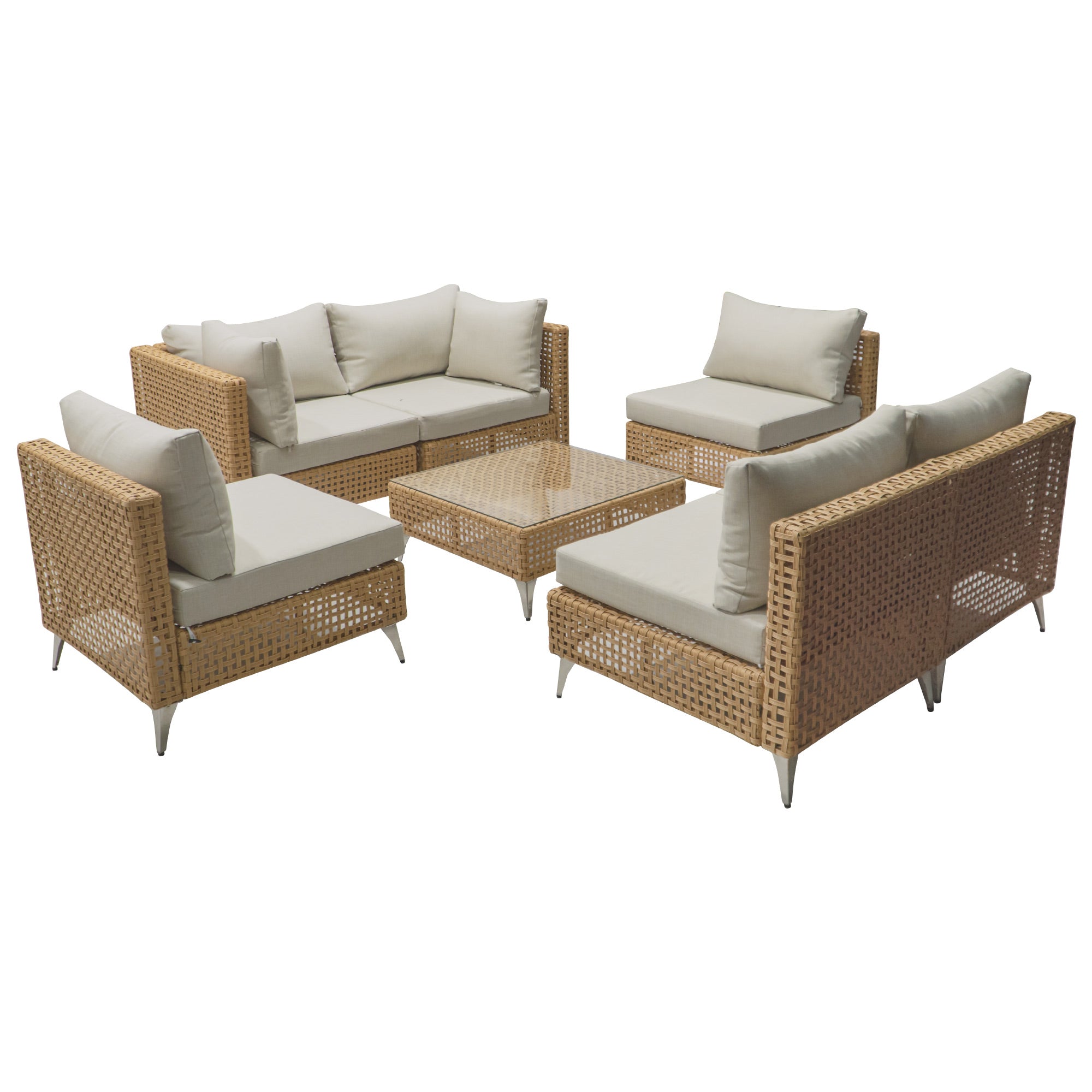 7-Piece Outdoor Wicker Sectional Sofa with Water Resistant Cushions and Coffee Table