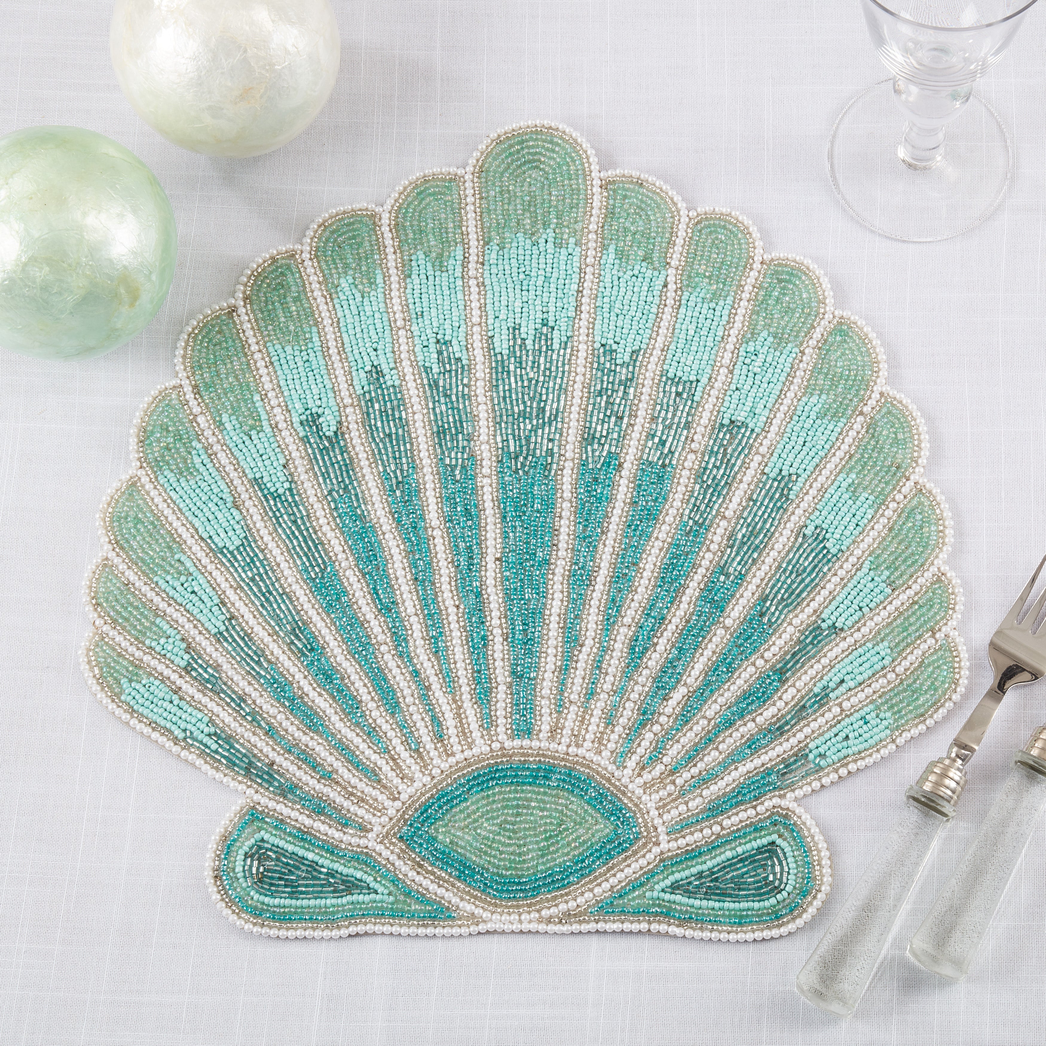 Sea Shell Beaded Table Placemat, Set of 4