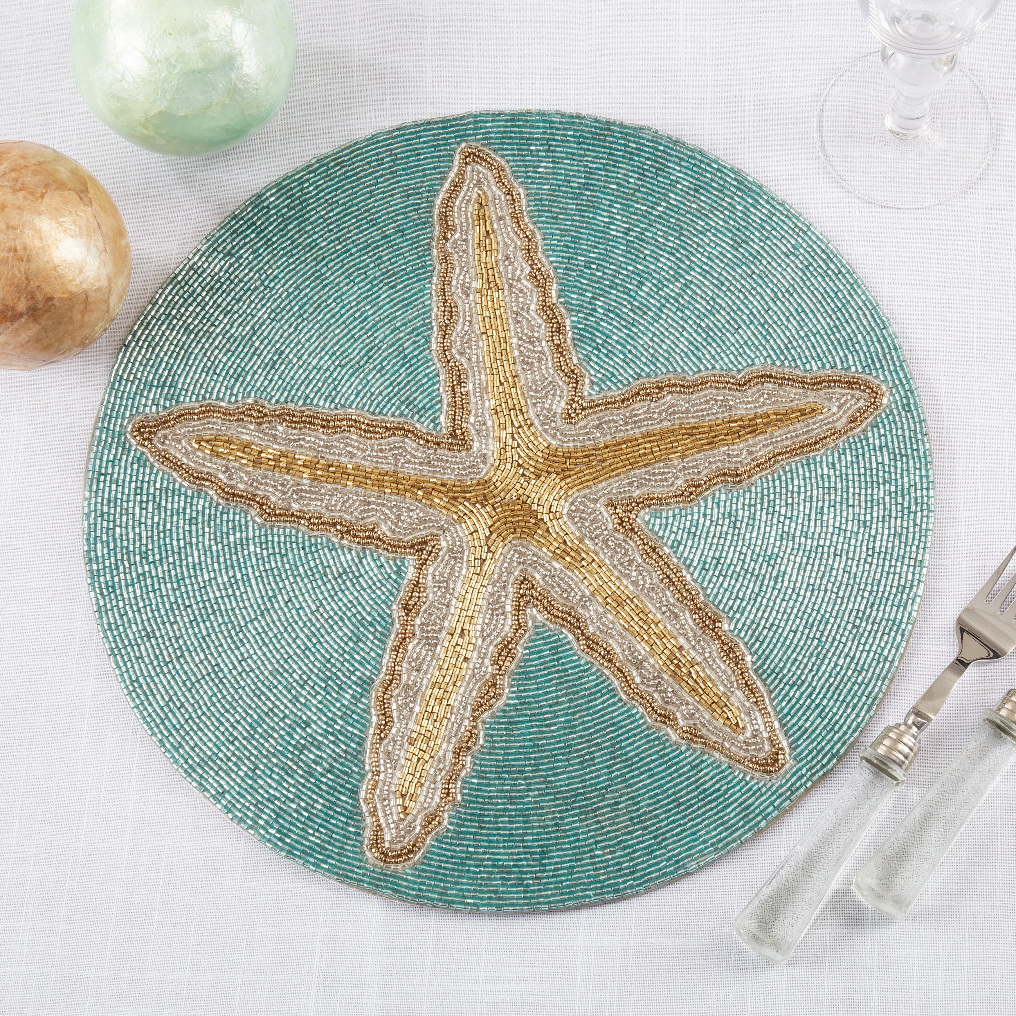 Starfish Beaded Table Placemat, Set of 4
