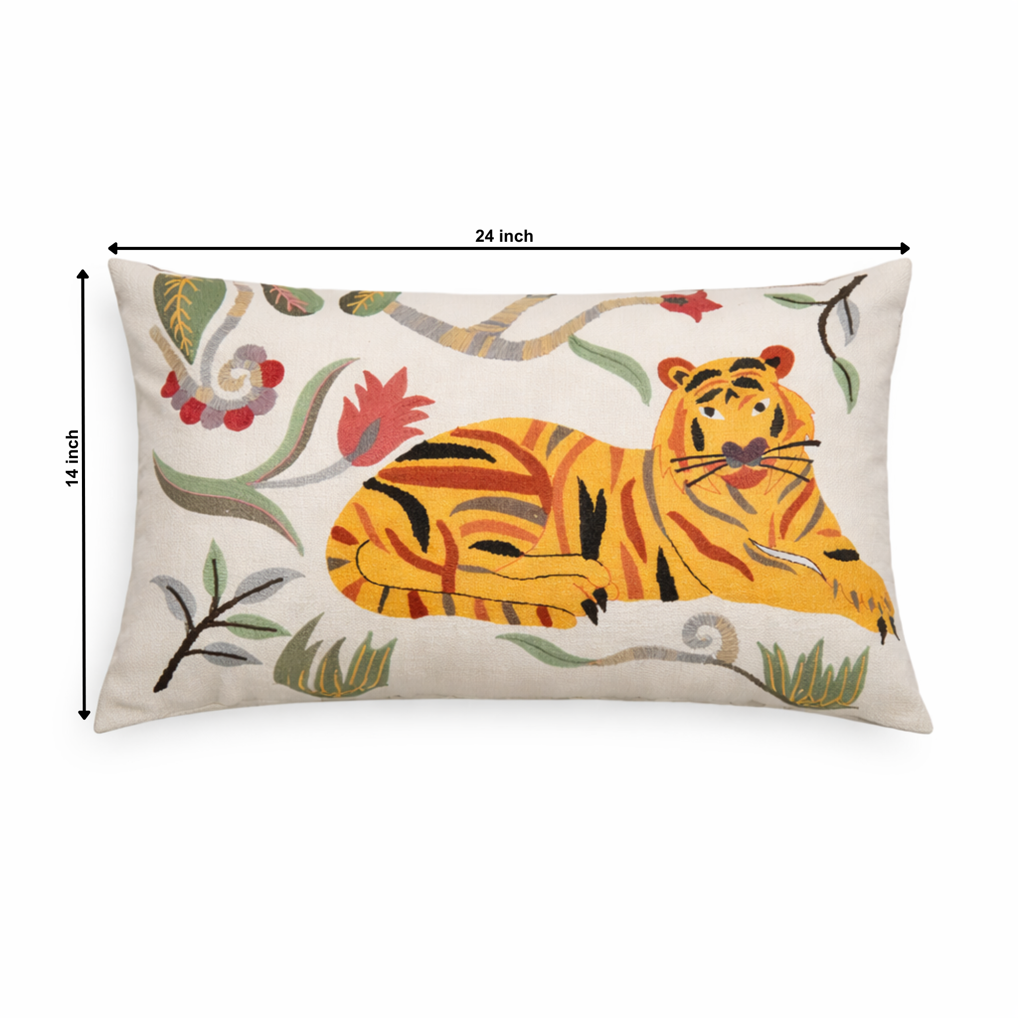 Floral Safari Tiger Pillow