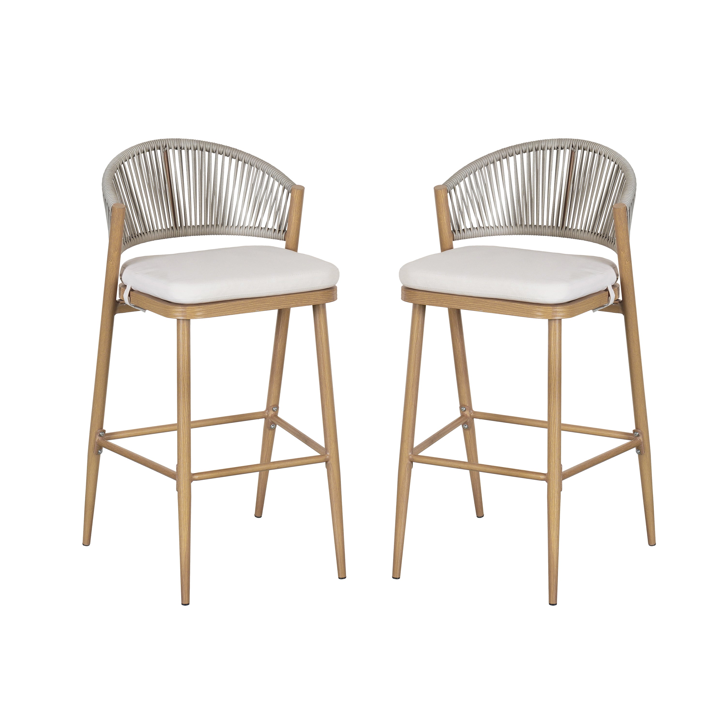 Outdoor Metal Frame Stools with Scallop-Shaped Backrest & Water-Resistant Cushions, Set of 2