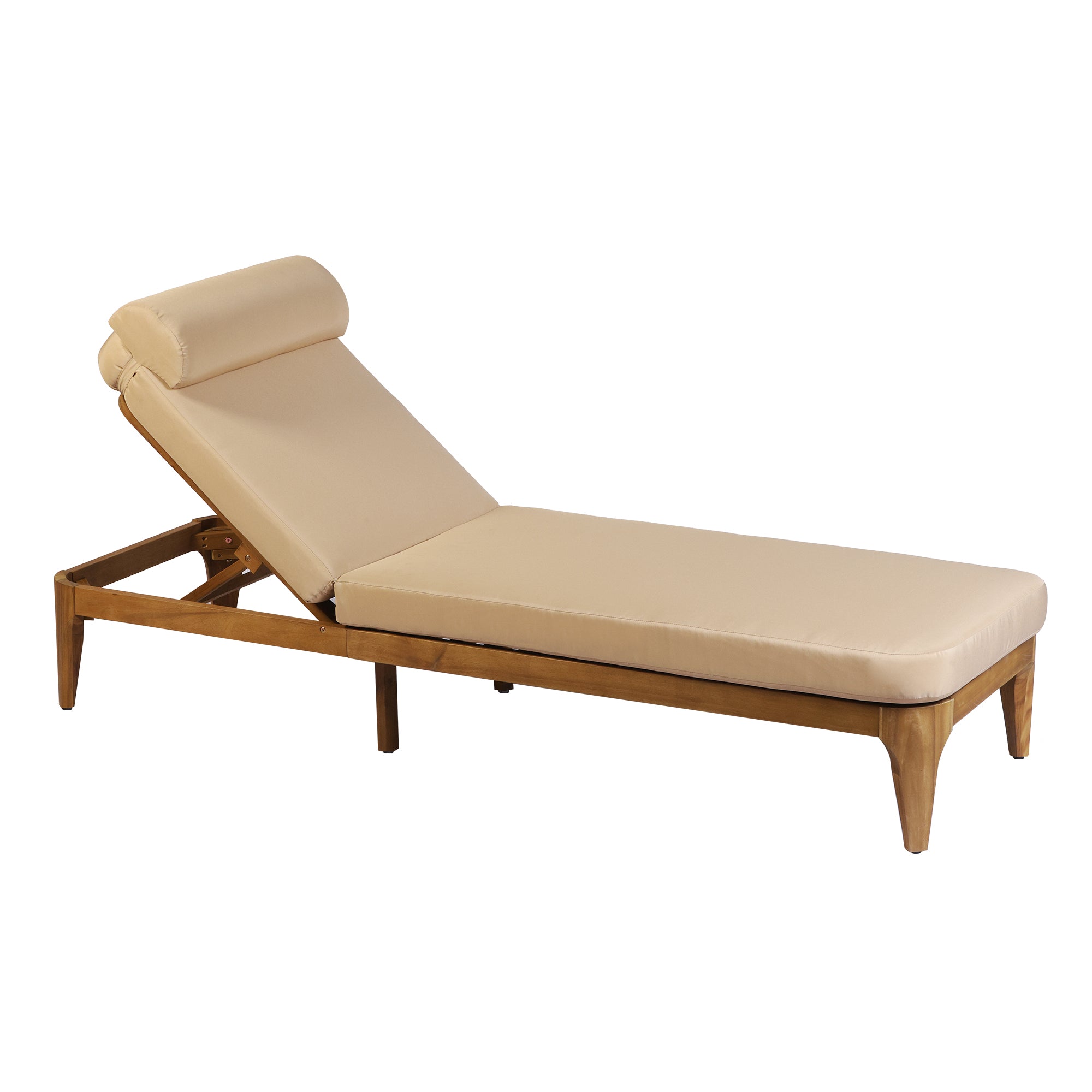 TOPMAX Acacia Wood Chaise Lounge, Outdoor Sun Lounge Chair, Patio Recliner with Adjustable Backrest and Head Pillow for Poolside, Backyard, Garden, Indoor&Outdoor, Coffee Brown