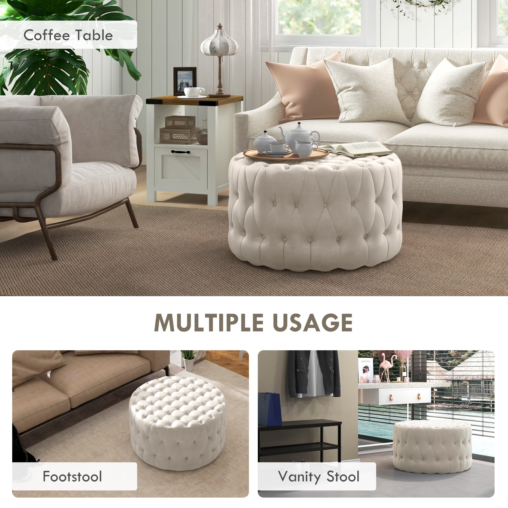 Velvet-feel Round Ottoman