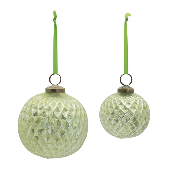 Textured Glass Ball Ornament (set of 6) - Green