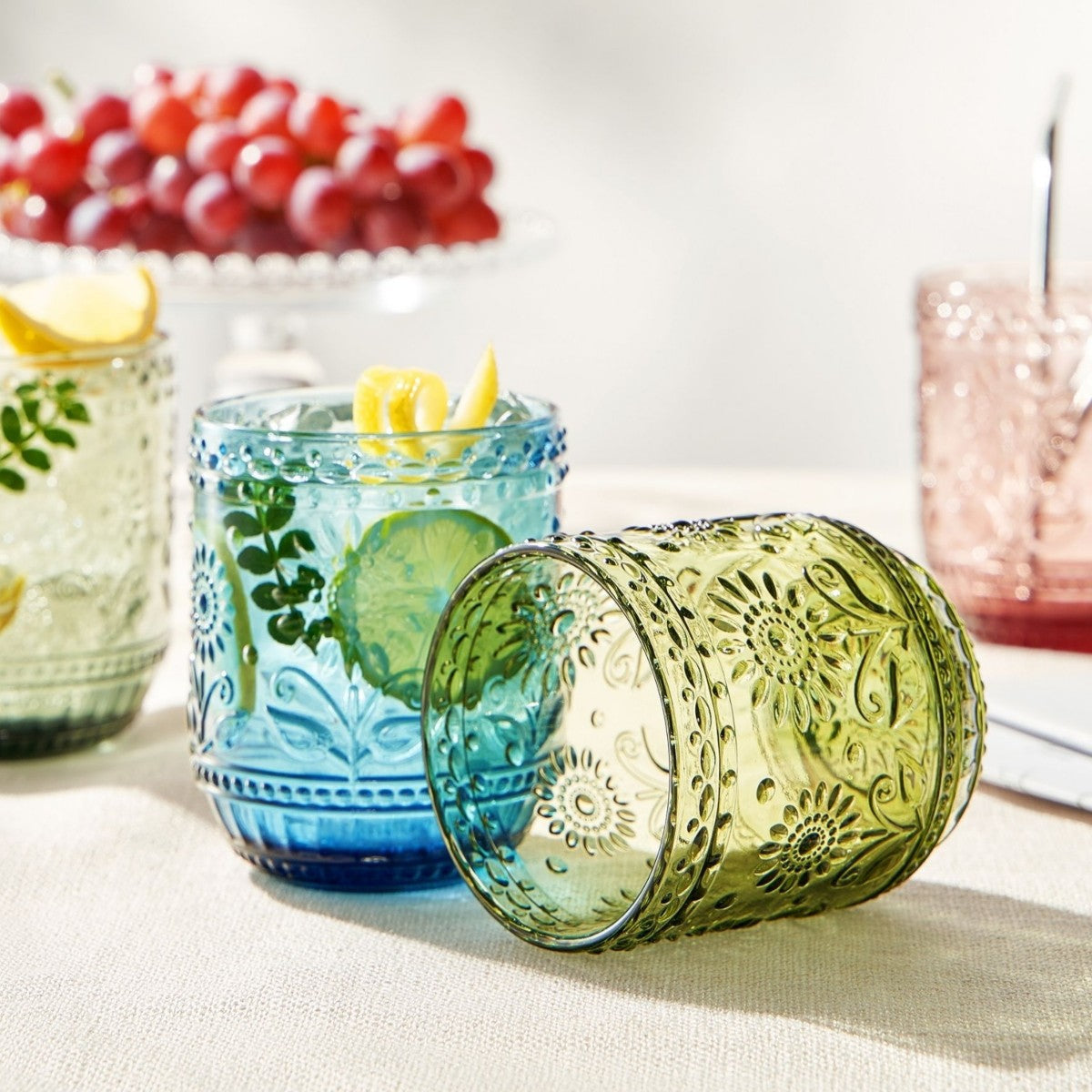 Vintage Embossed Floral Tumblers Set of 4