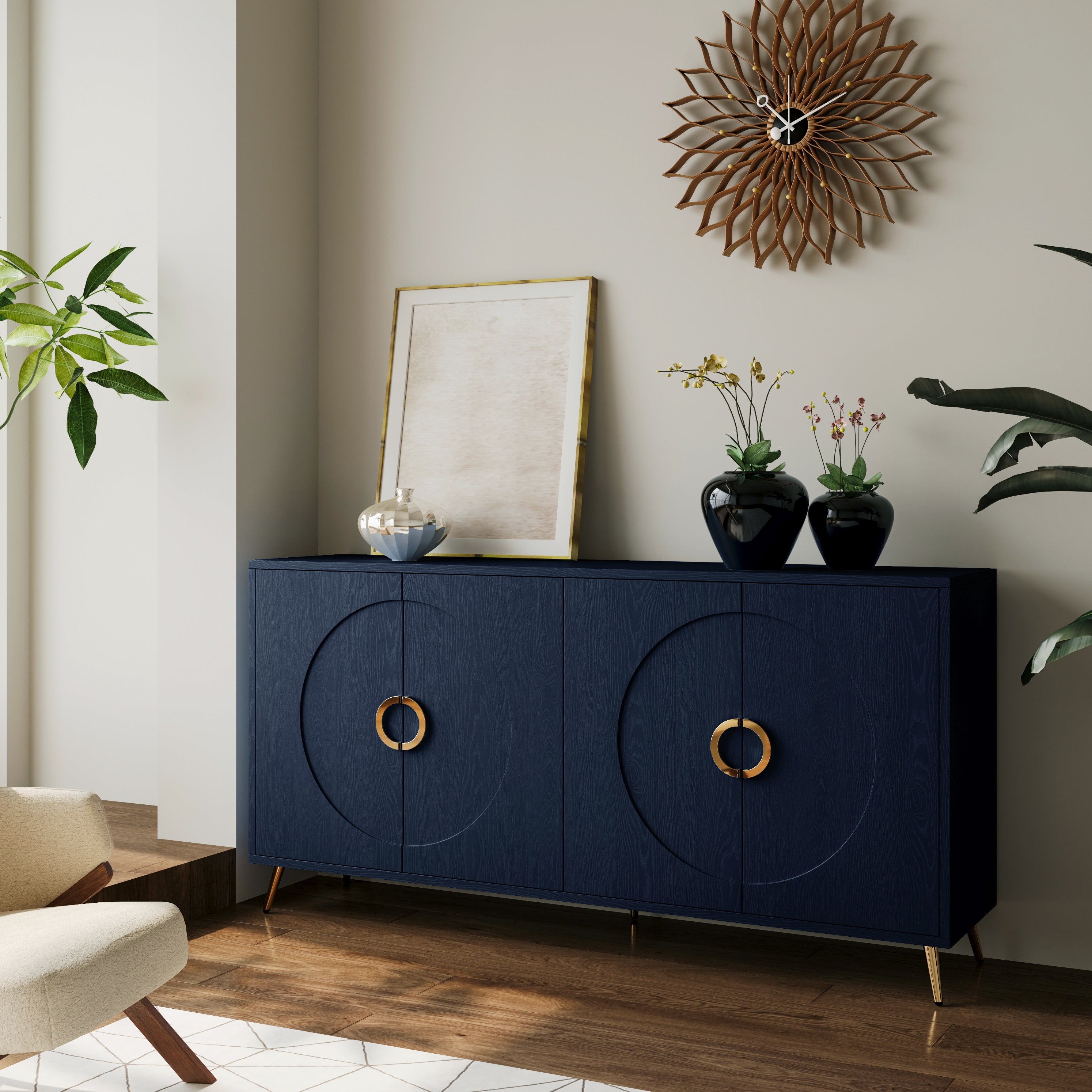 Modern Lacquered 4 Door Wooden Cabinet