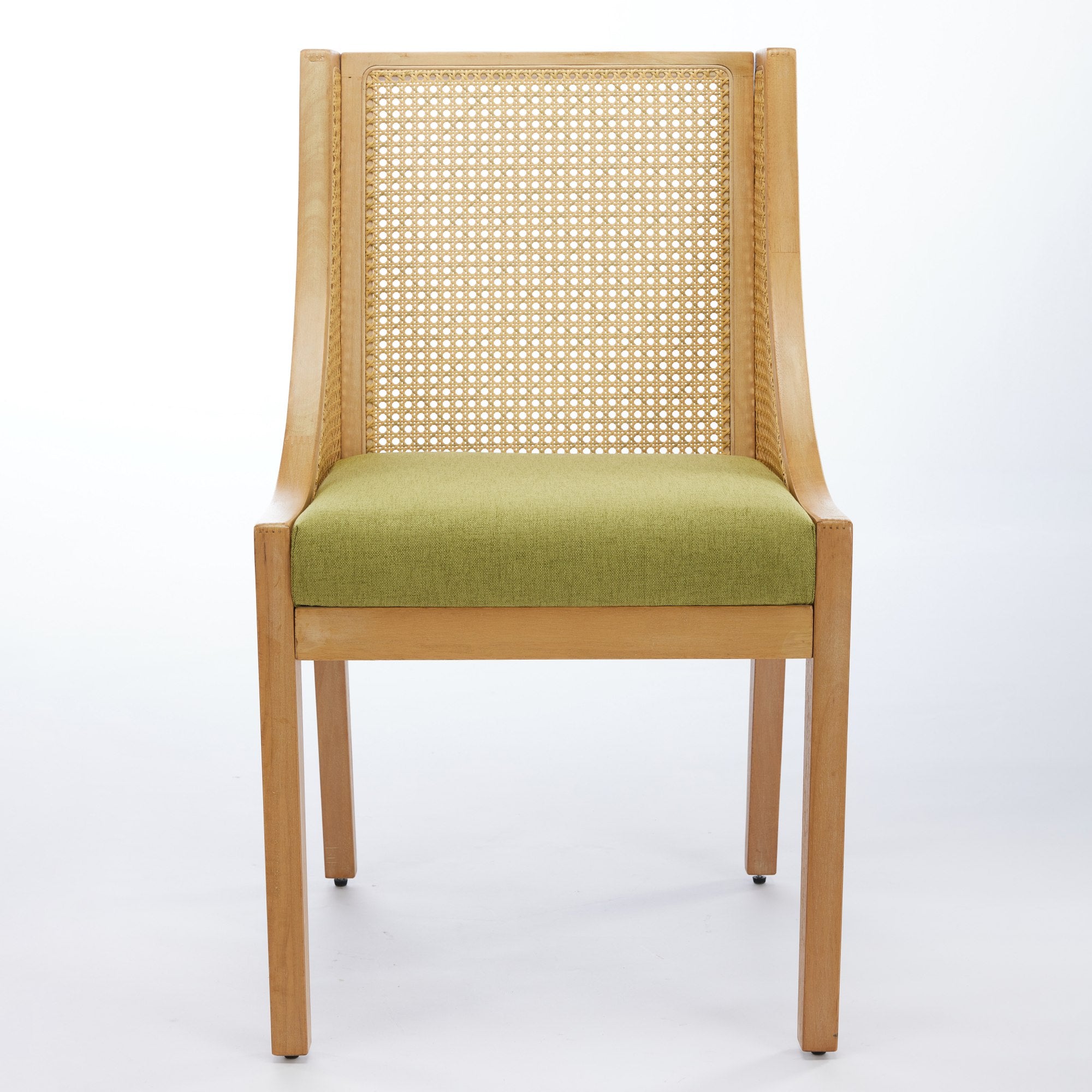 Linen Upholstered Rattan Dining Chair with Decorative Armrests