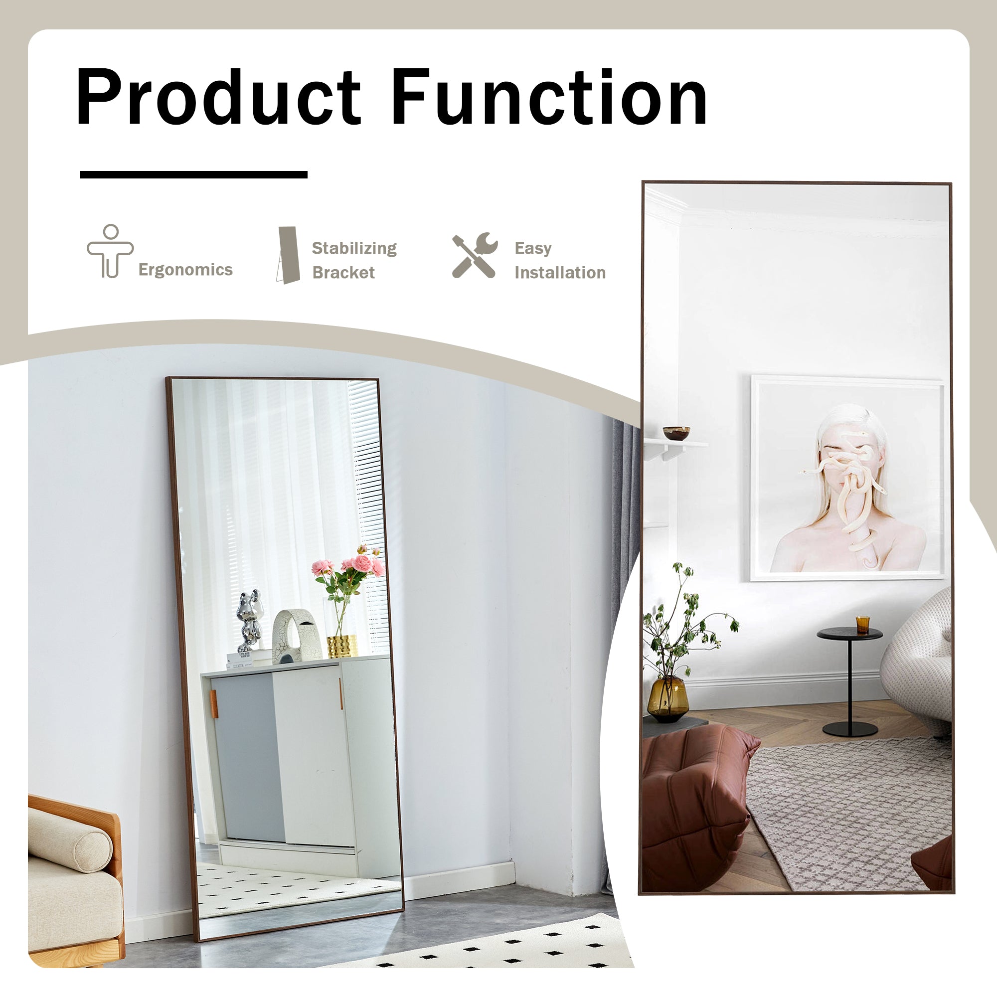 71" Mirror with Metal Stand and Solid Wood Frame