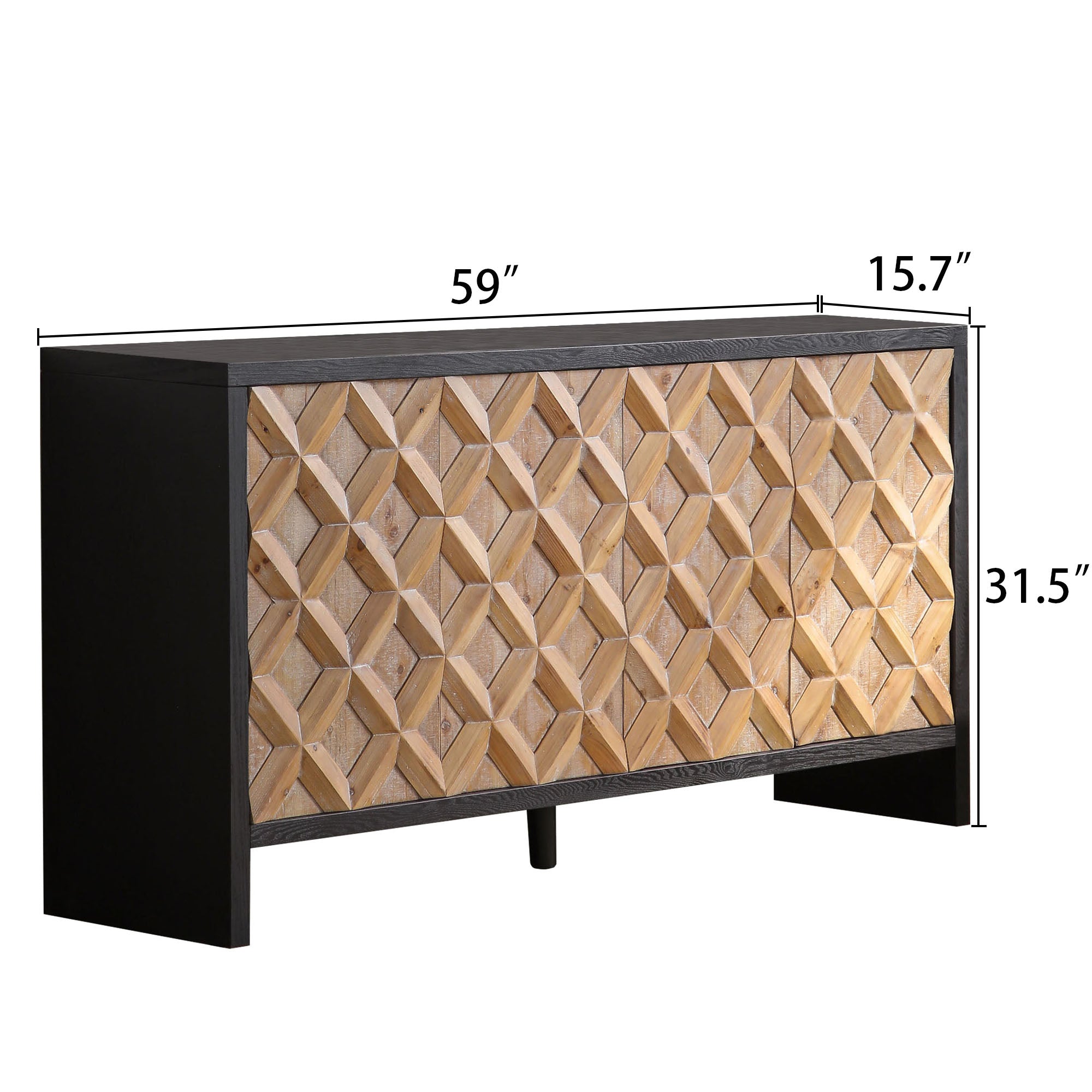 4-Door Wood Cabinet with Geometric Pattern