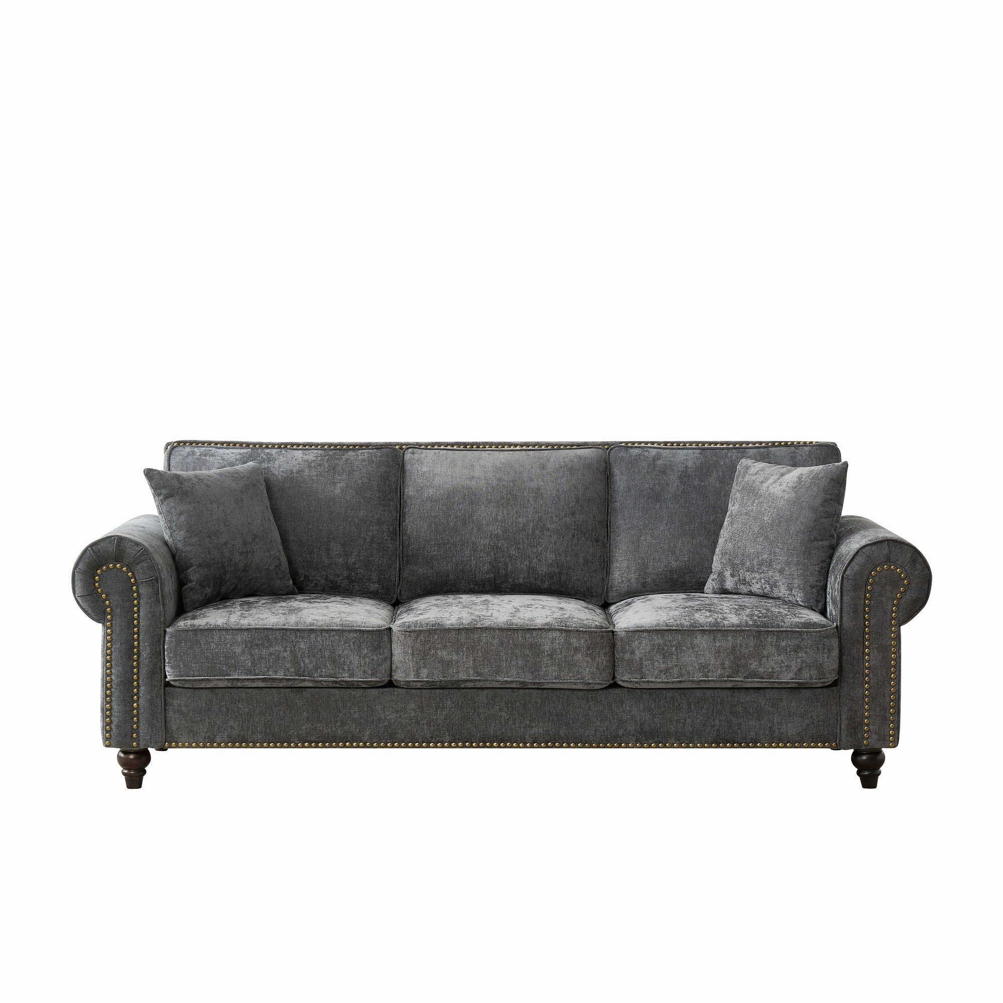 Modern 86" 3-Seater Sofa with Tufted Upholstery, Rolled Arms, and Nailhead Trim