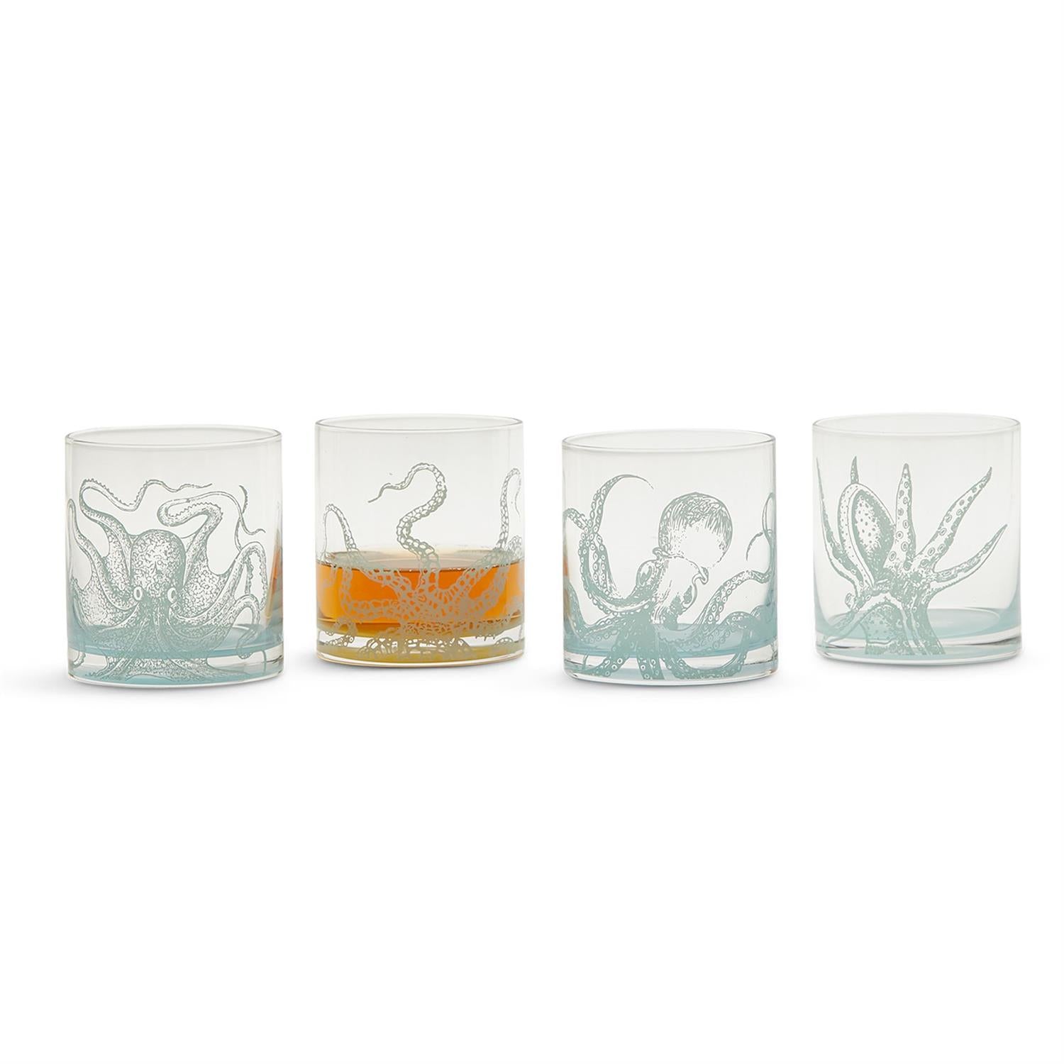 Octopus Double Old Fashion Glass in Gift Box, Set of 4