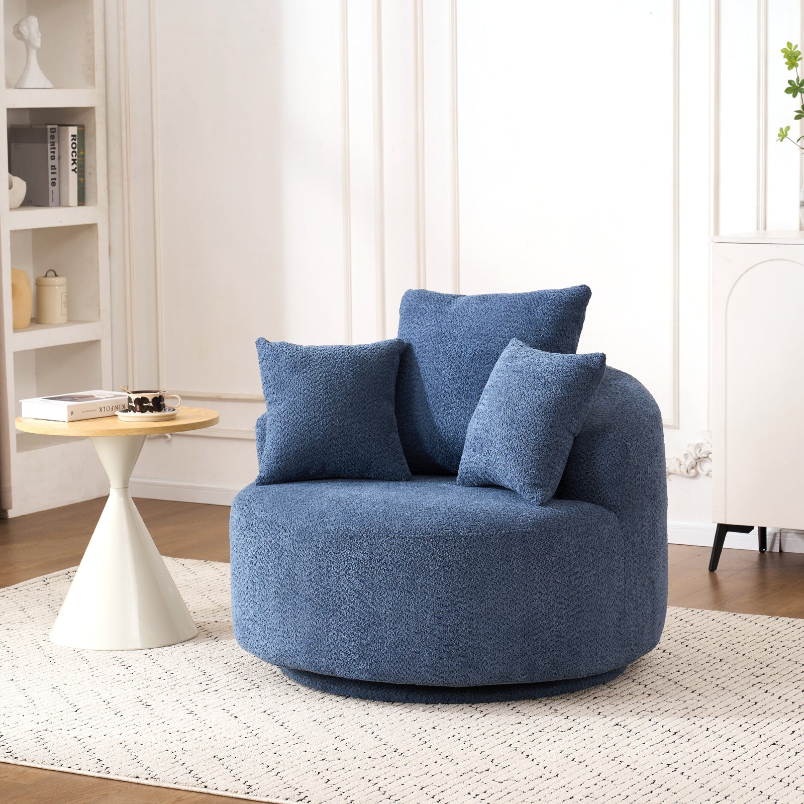 Round Armless Barrel Swivel Accent Chair with 3 Pillows