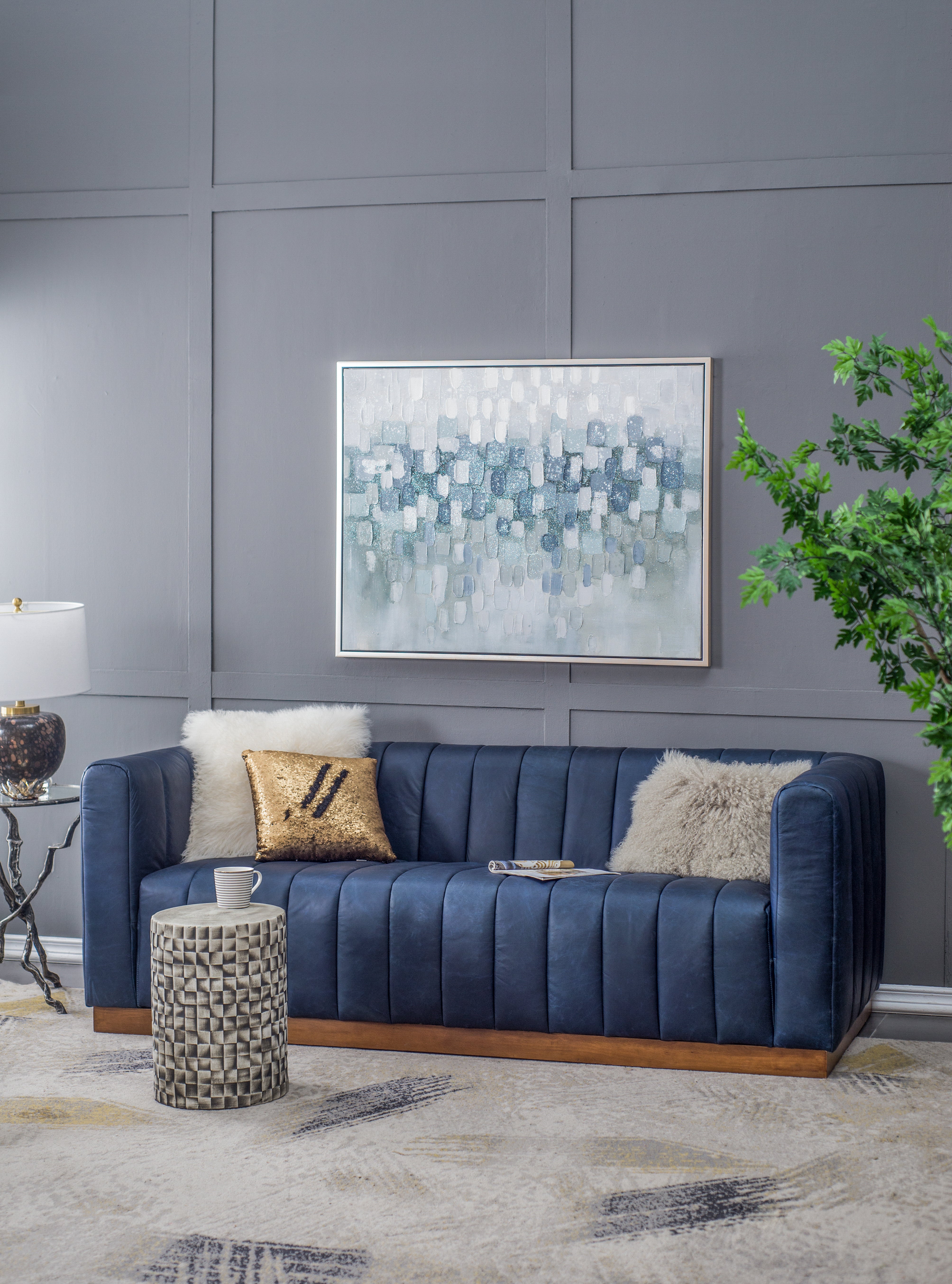 Landscape Gray and Silver Oil Painting in Frame