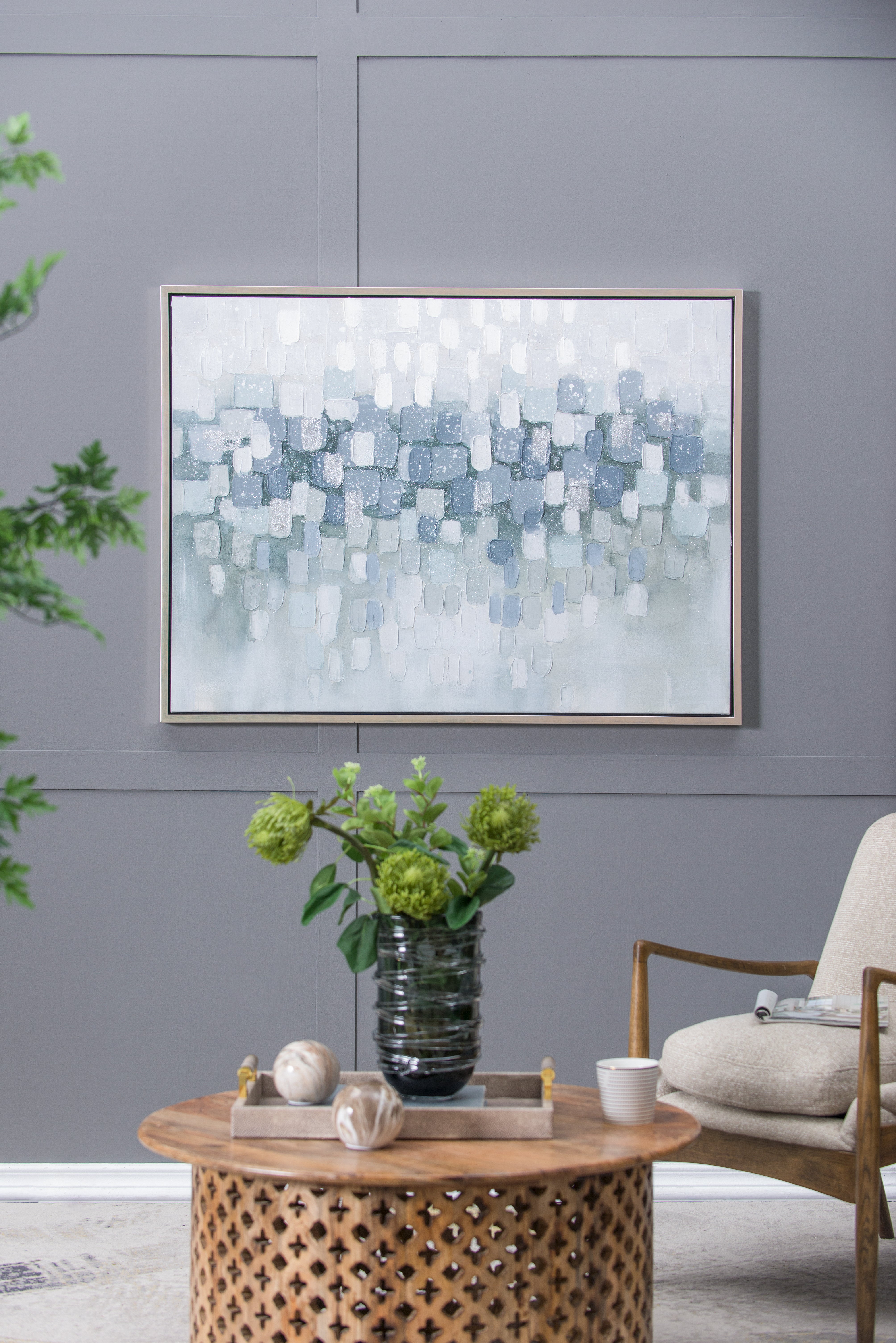 Landscape Gray and Silver Oil Painting in Frame
