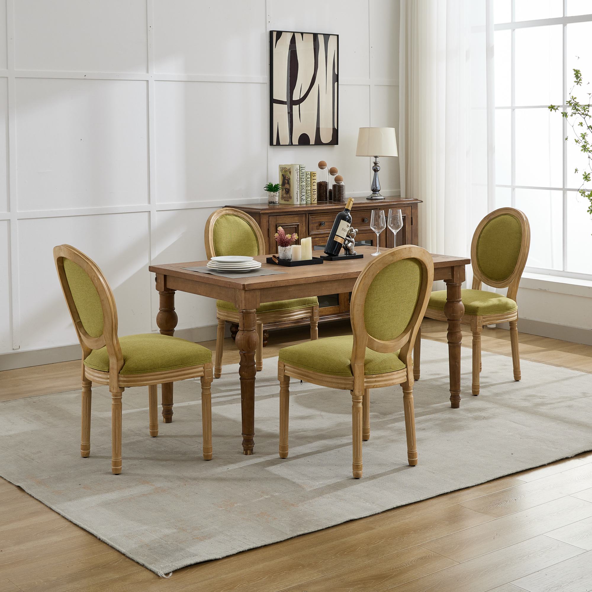 French Country Dining Chairs with Round Upholstered Backrest, Set of 2