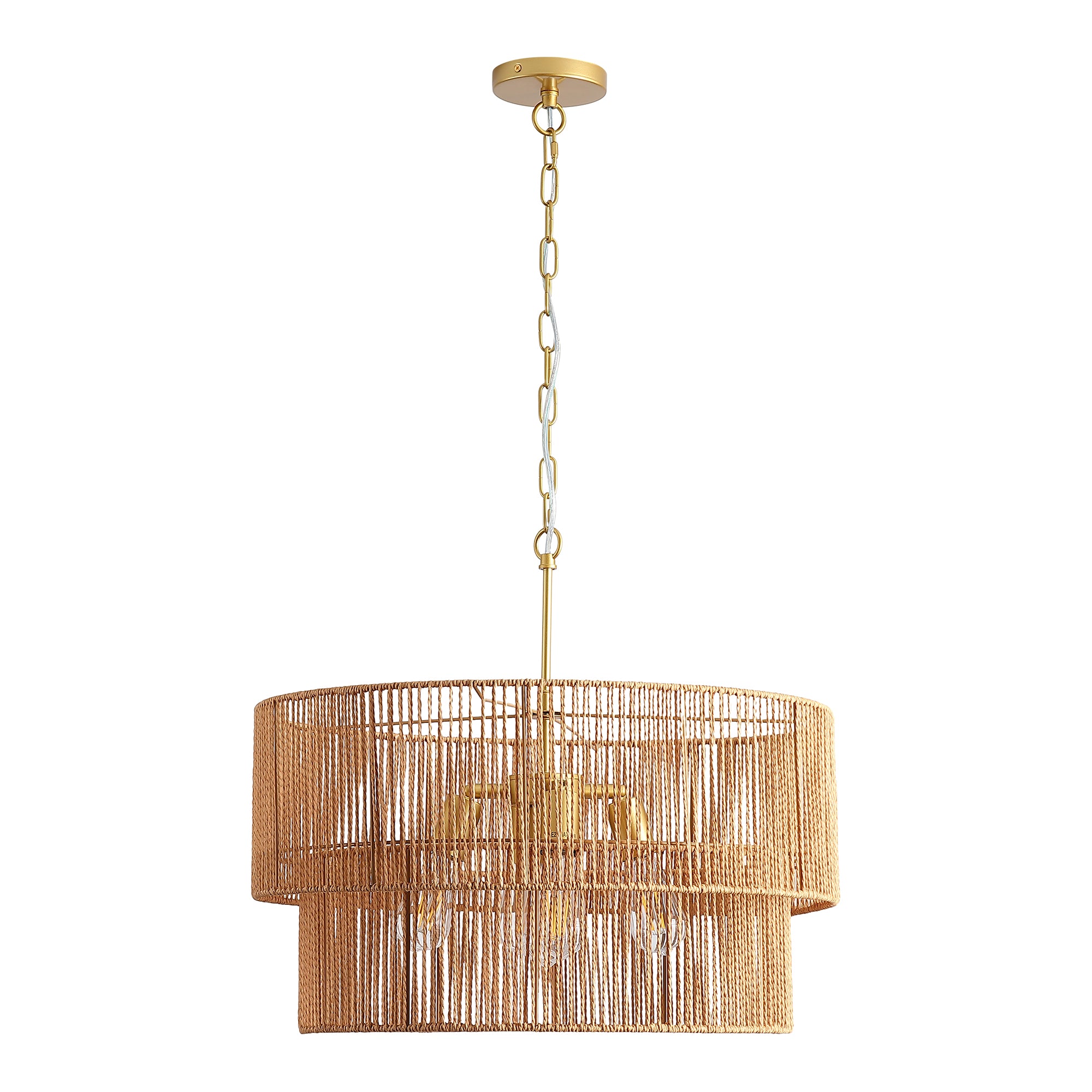 Handwoven Rattan Chandelier, 2-Tier Boho Wabi-Sabi Pendant Light