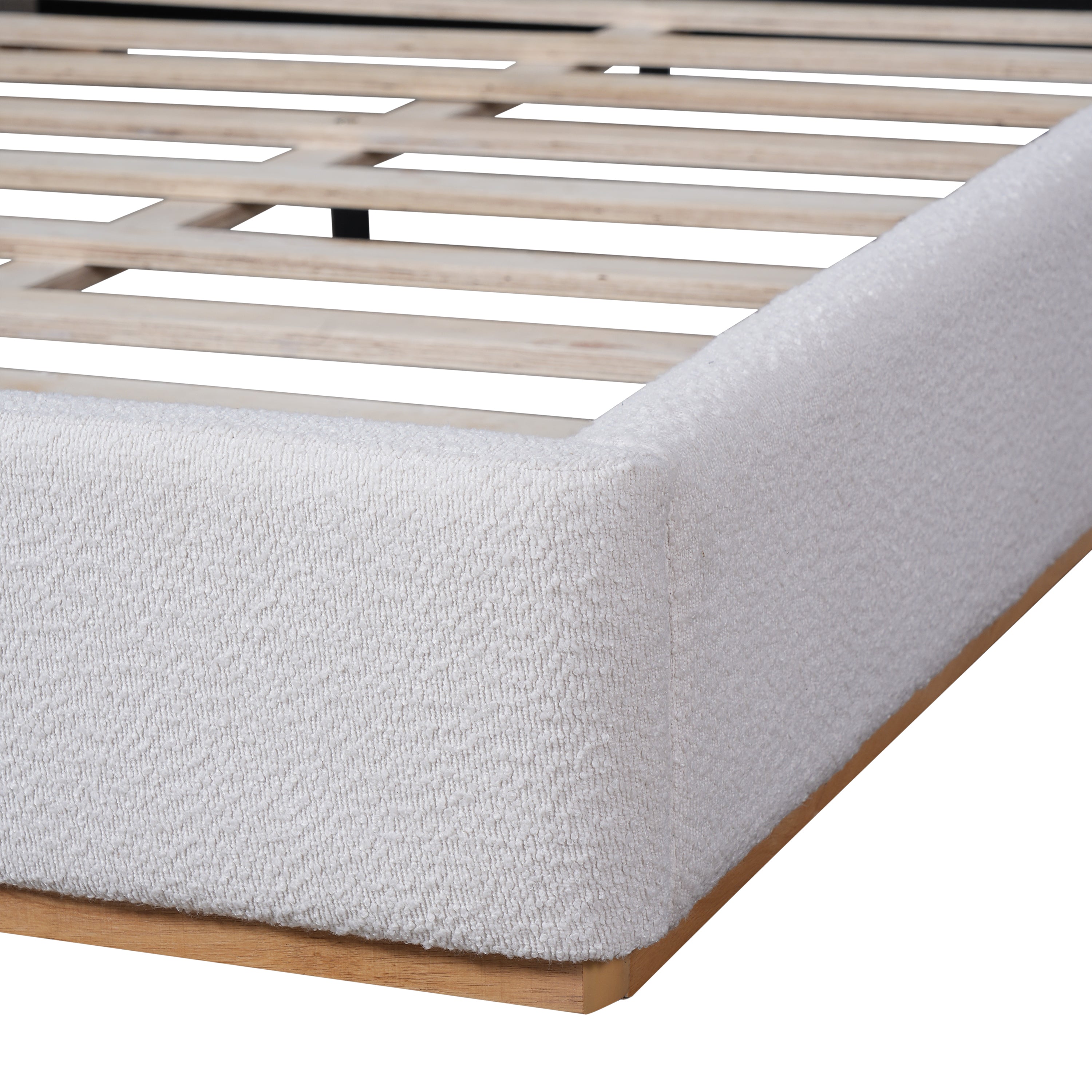 Bed Frame with Boucle Upholstered Wingback Headboard
