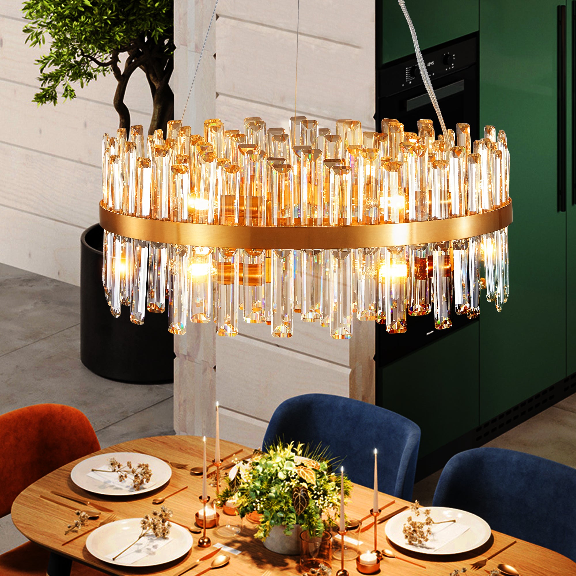 23.6" Crystal Chandeliers with Metal Frame and LED Lighting