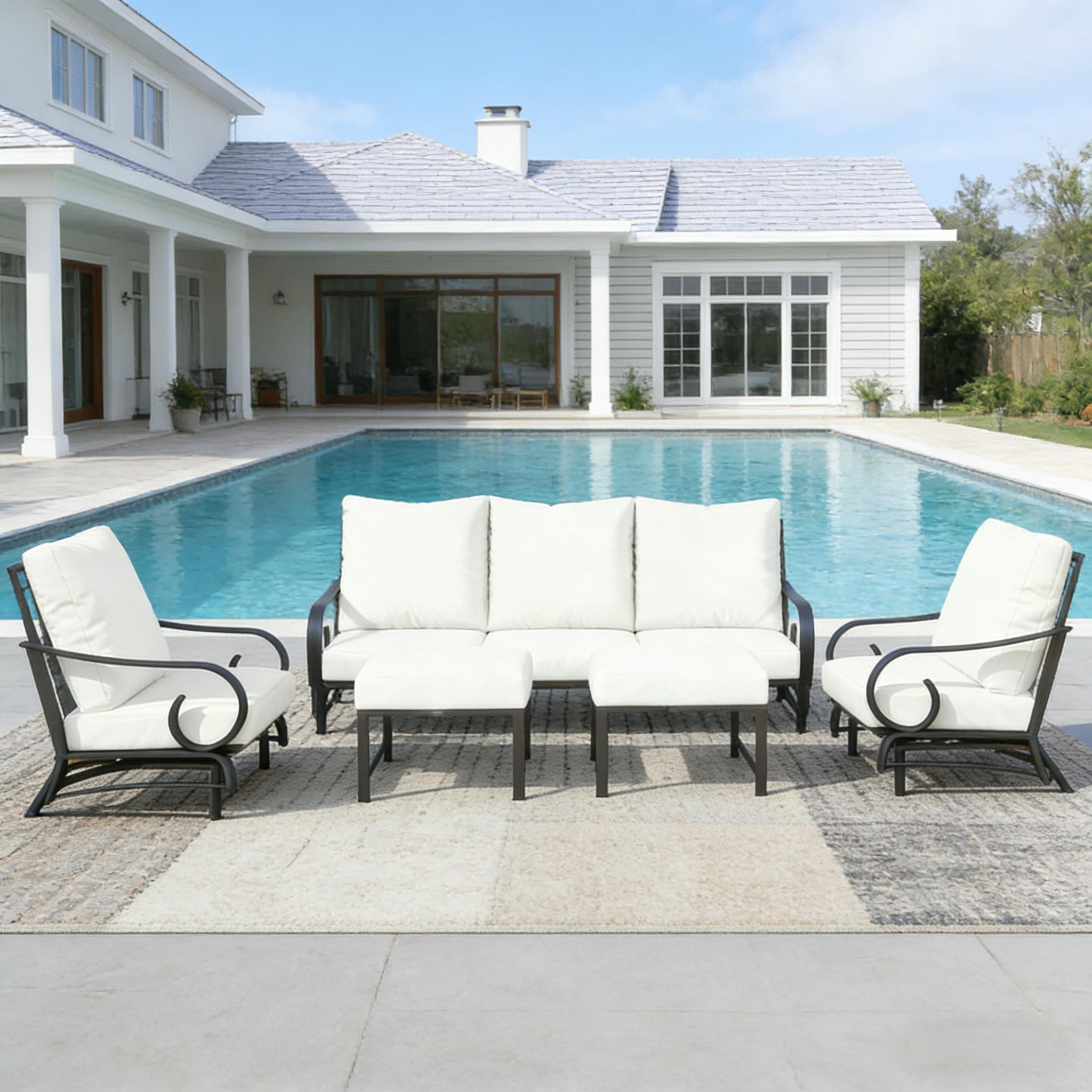 Shay Modern Scroll 5 Piece Outdoor Conversation Set
