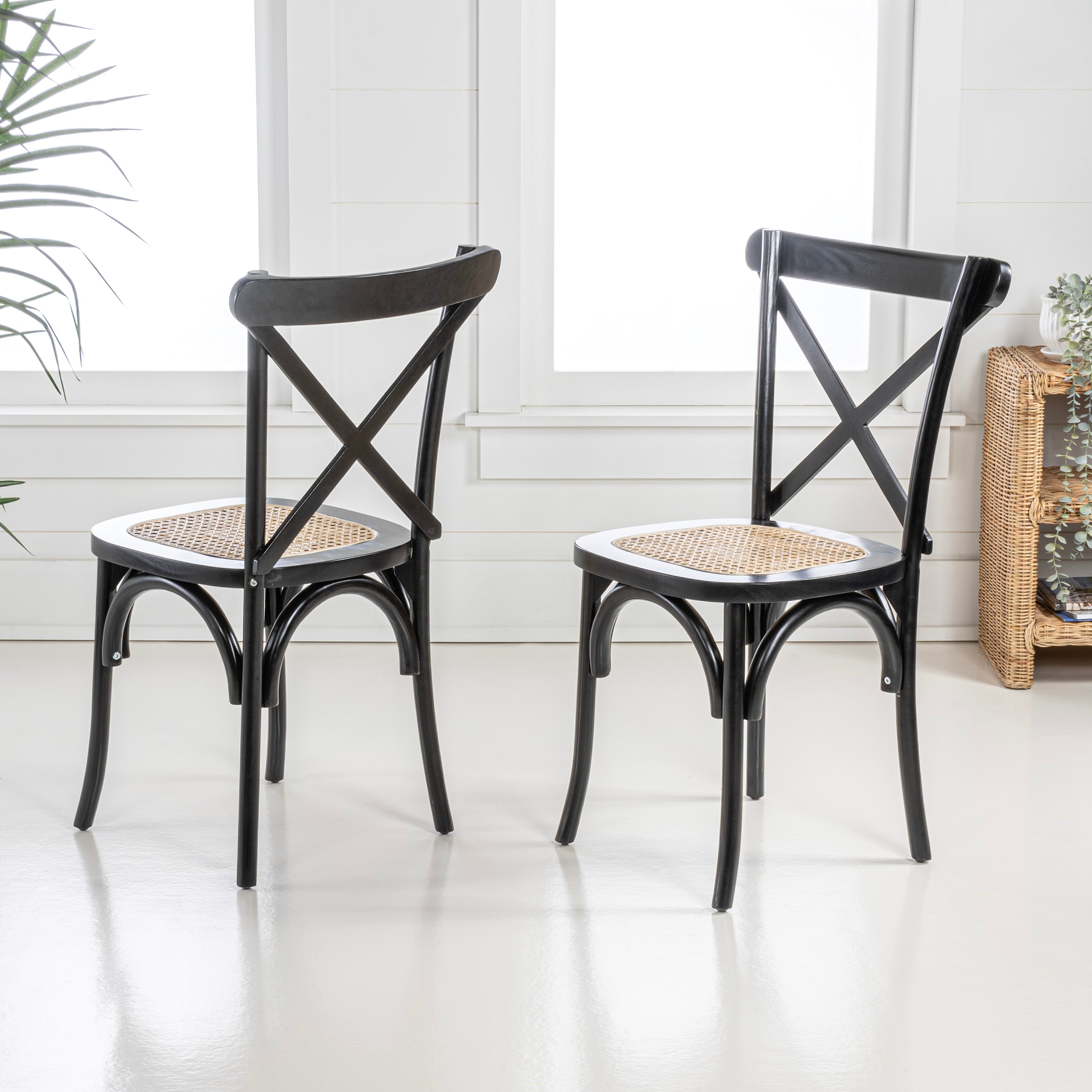Cassis X-Back Wood Rattan Dining Chair, Set of 2