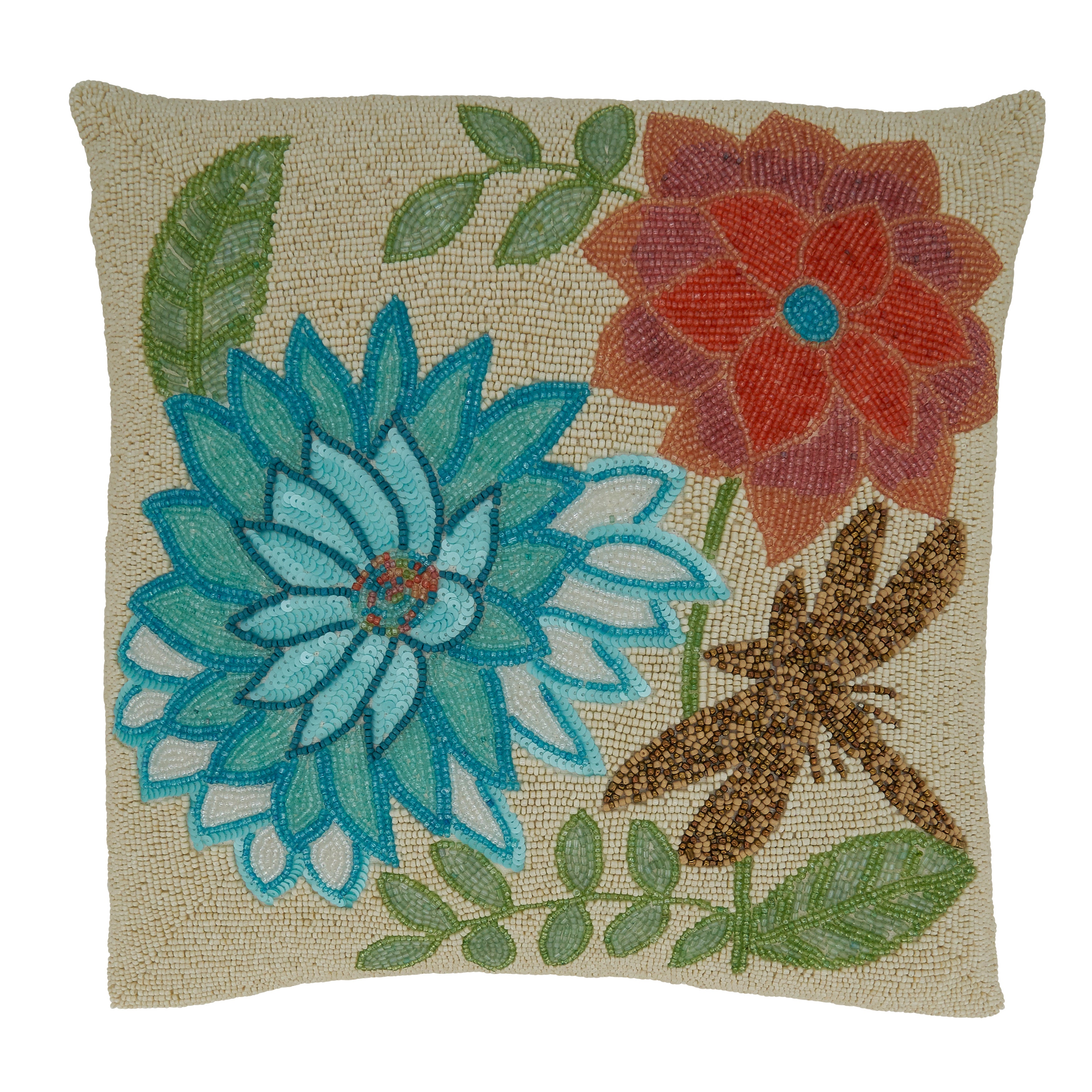 Beaded Floral Throw Pillow