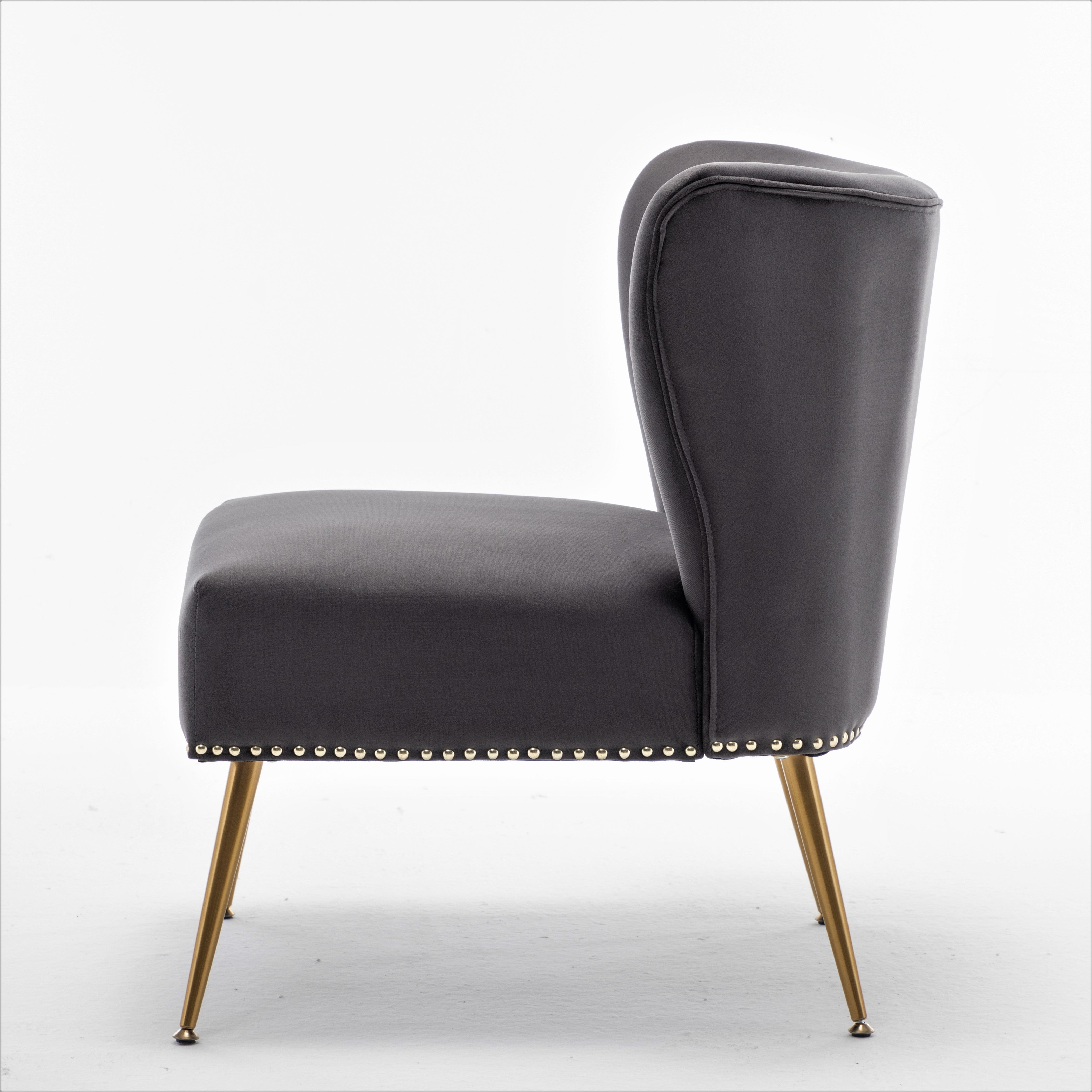 Printed Cloth Accent Chair, Armless Slipper Chair with Metal Legs, Modern Upholstered Side Chair for Living Room Bedroom Small Spaces