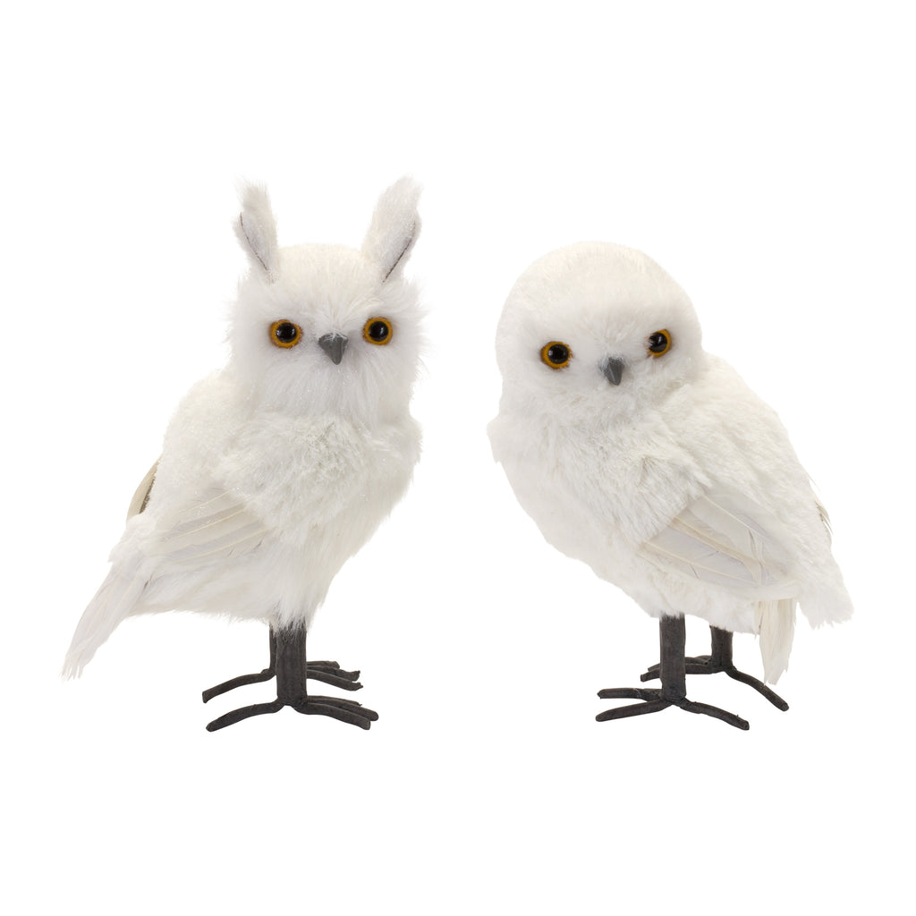 White Winter Owl Foam Decoration (Set of 4)