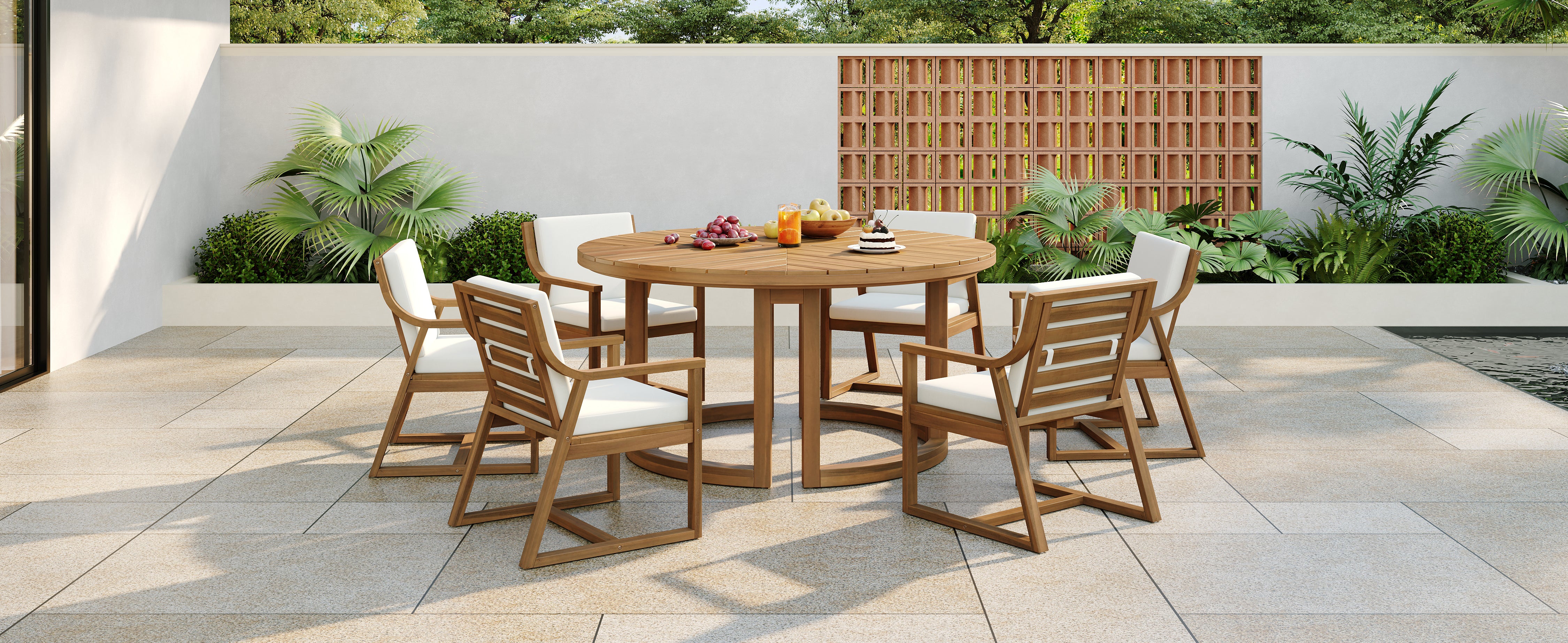 brown patio table 6 seater with umbrella TREXM Patio Dining Table Set for 6 – Pier 1